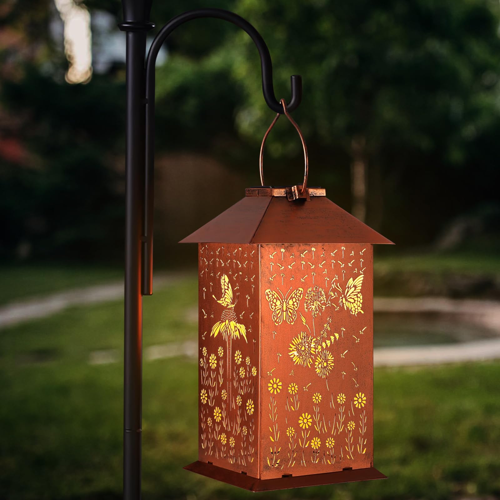 Doorkeer Butterfly Solar Lantern Outdoor Waterproof Metal LED Light Copper