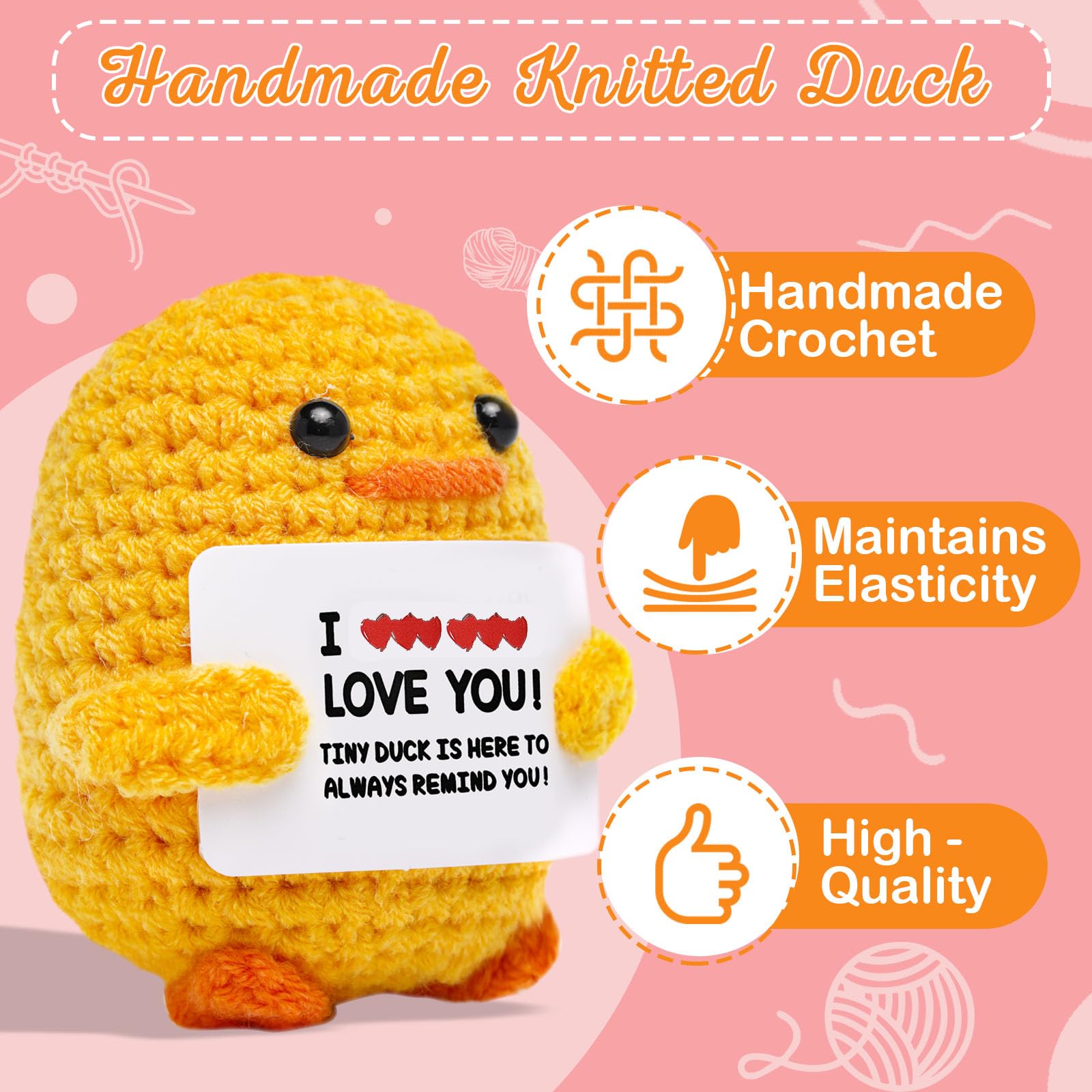 Artlunar Emotional Support Crochet Duck Inspirational Gift White Cute Decor