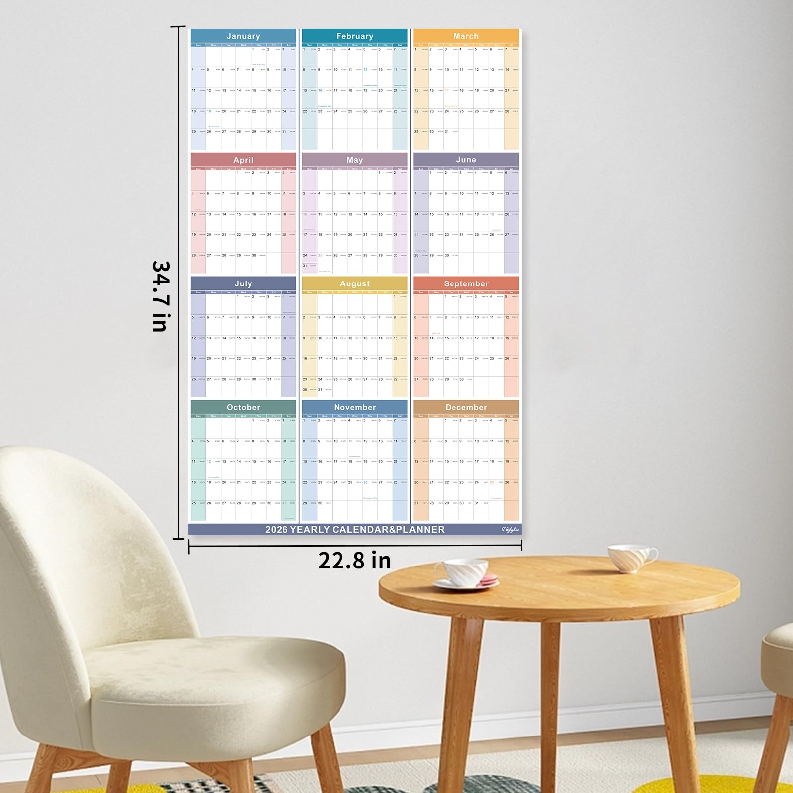 Lbylyhxc 2026 Yearly Wall Calendar Planner X-Large 34.7x22.8 Colorful