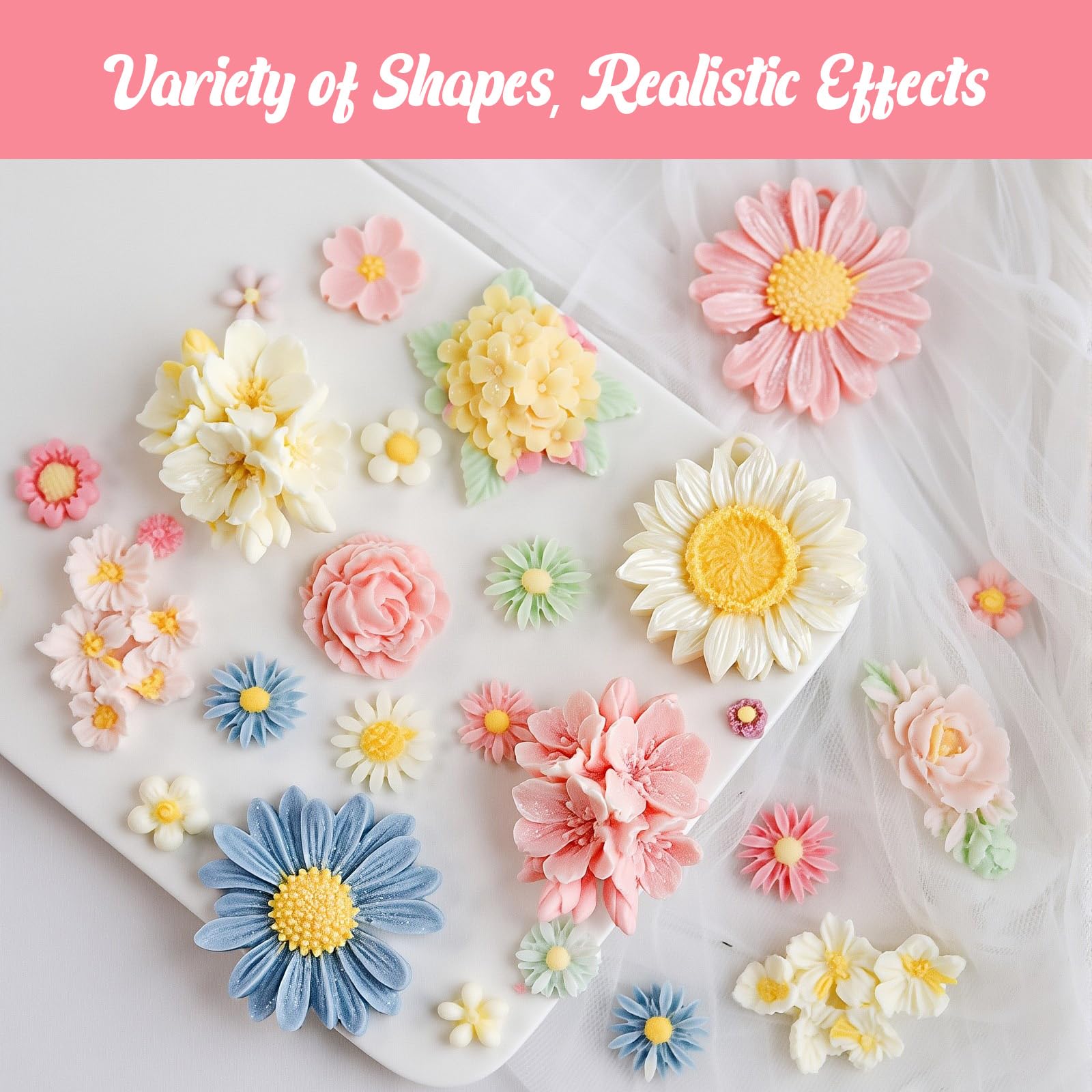 CNTVO 5Pcs Daisy Silicone Flower Molds Gray for Resin Baking DIY Multi-Color