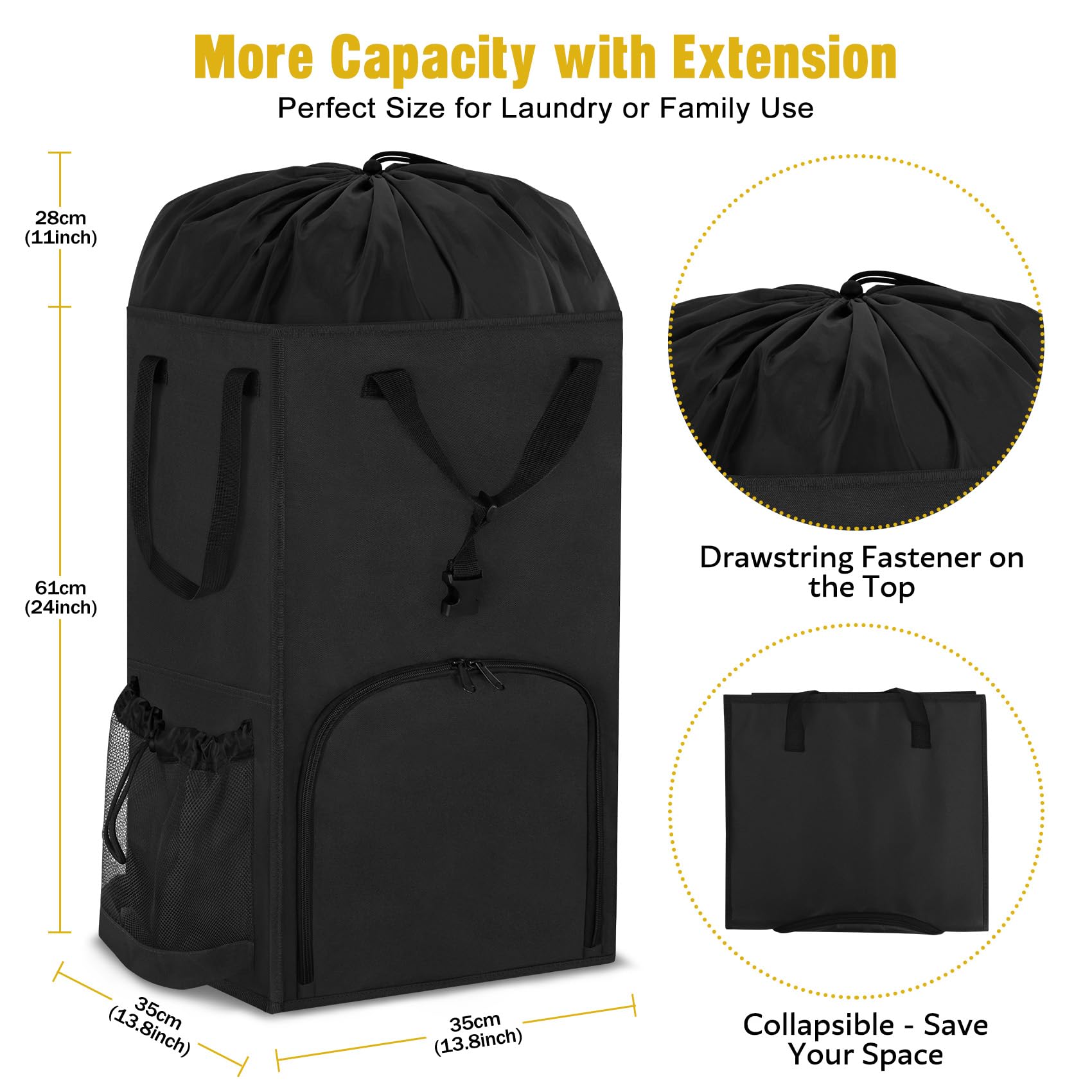 Attmu Laundry Bag Backpack Extra Large 110L Heavy Duty Black 13.8x13.8x24"