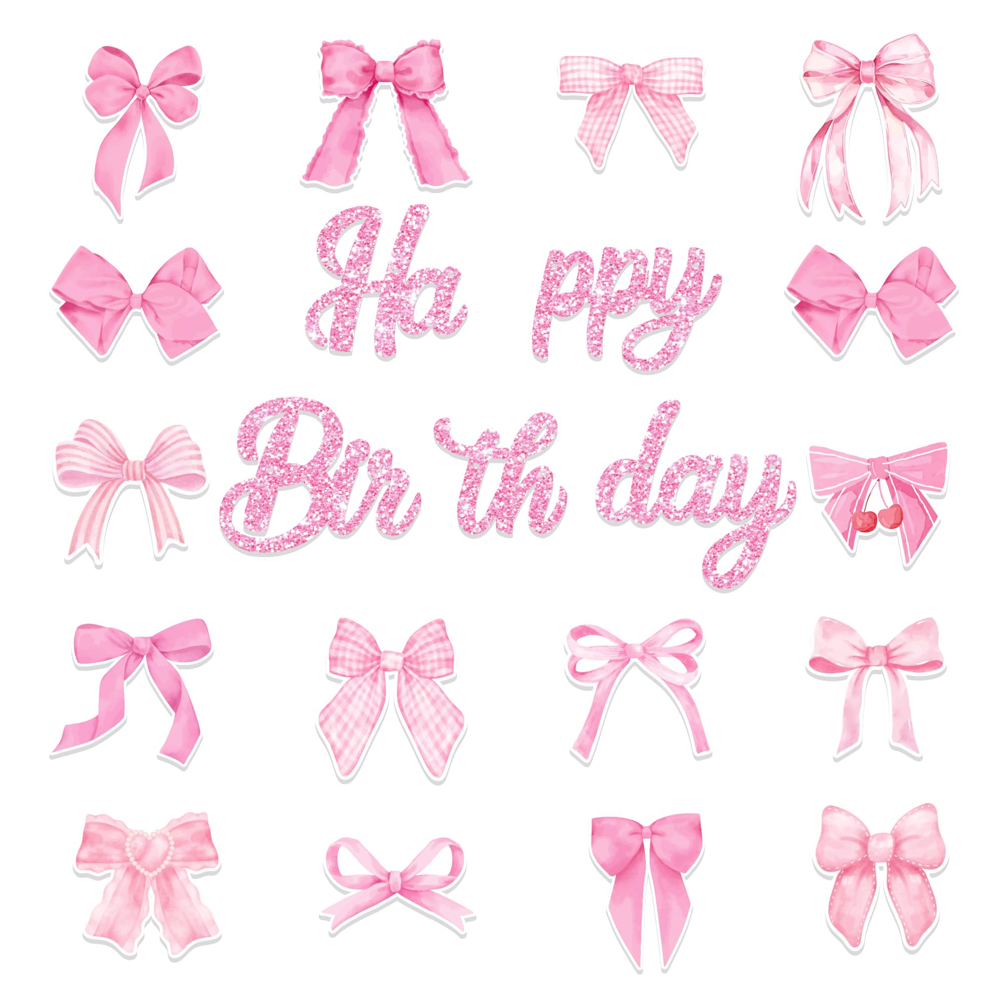 Lide Road 3Pcs Pink Bow Birthday Party Banner Pink White Bows 3 Count