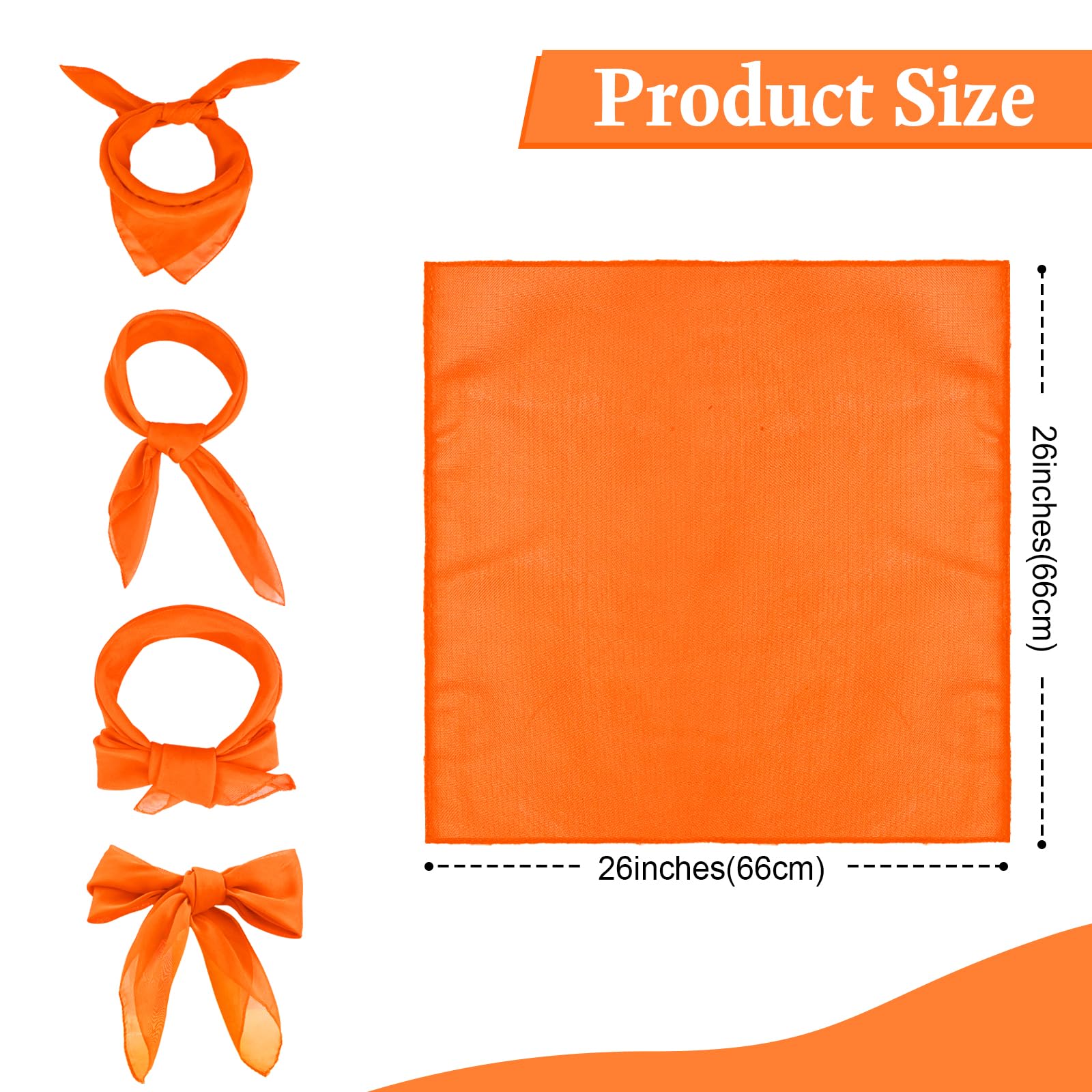 Cyunda Chiffon Scarf Classic Retro Ribbon Square Neck 26x26in Orange