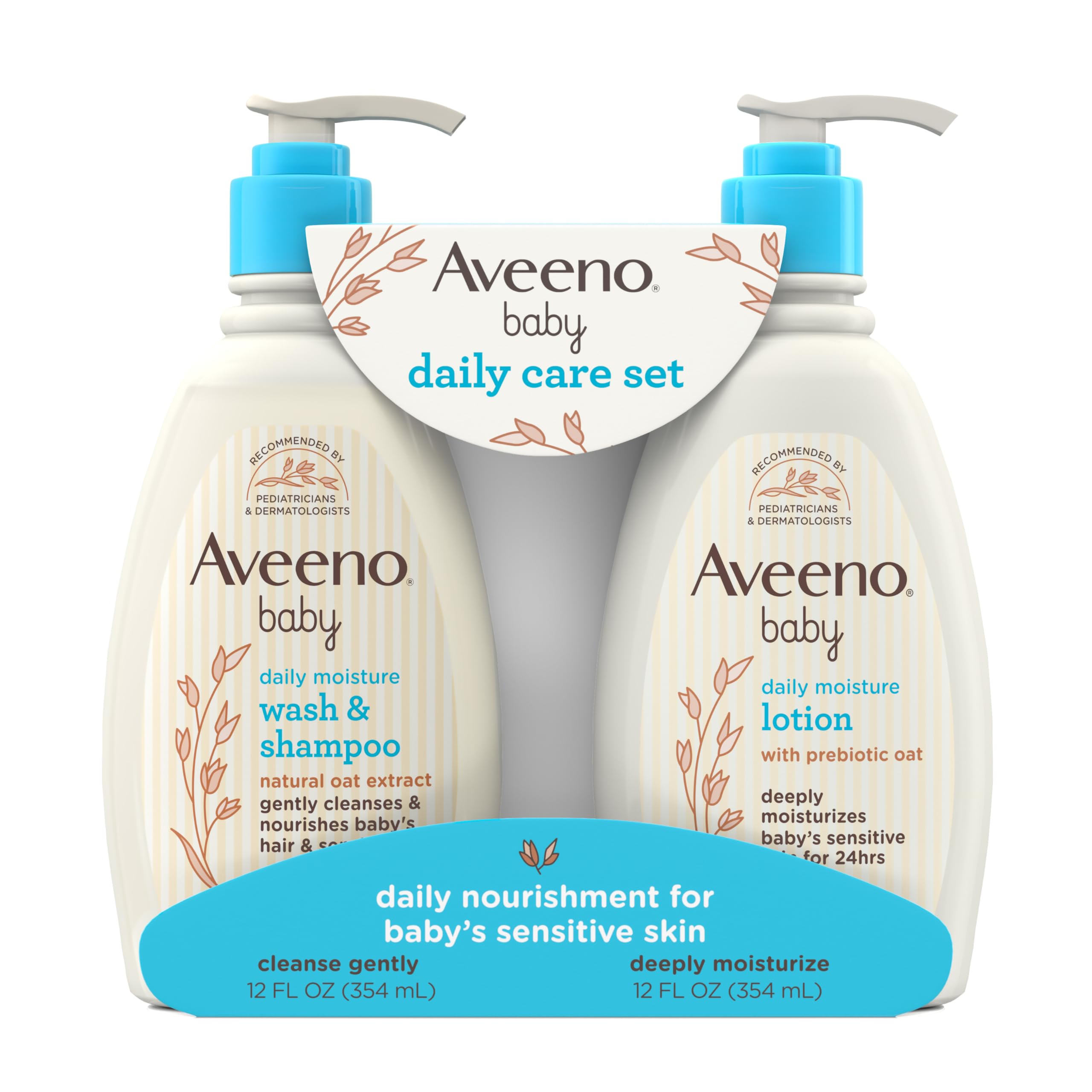 Aveeno Baby Daily Care Gift Set Oat Extract Prebiotic 2 Pack Lotion & Wash
