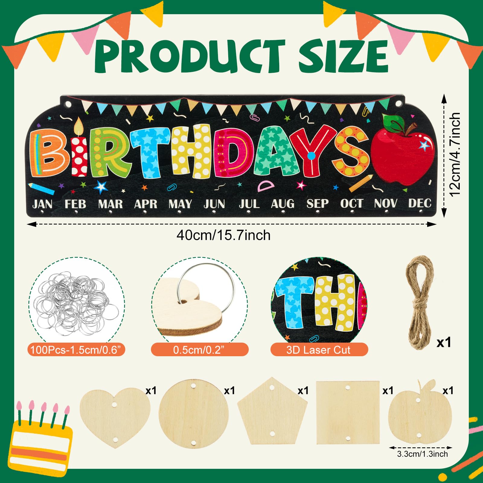 Chunful Birthday Calendar Wall Hanging DIY Reminder Board with 120 Tags Classic