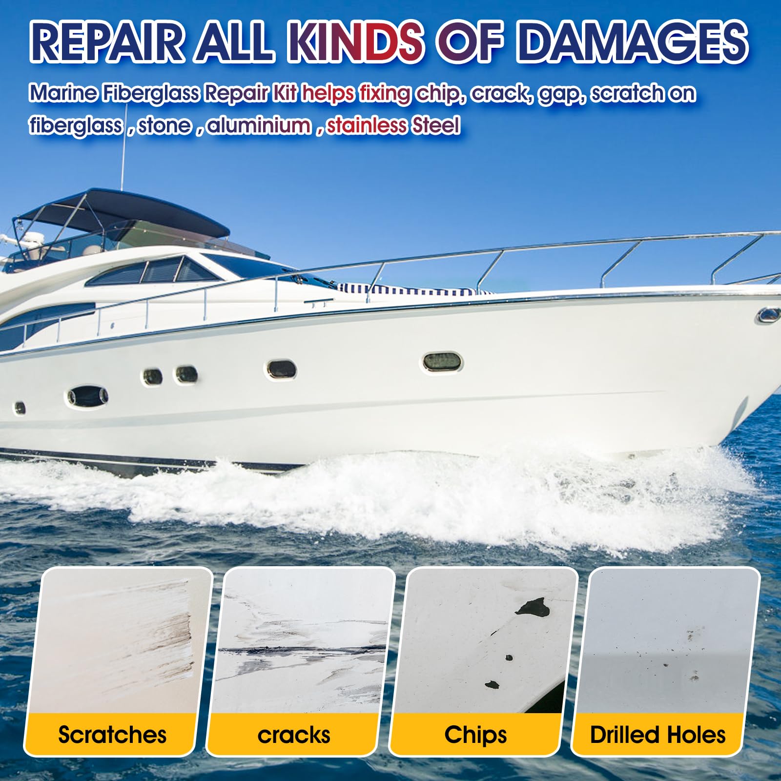 Quadence Marine Fiberglass Repair Kit Waterproof Epoxy Filler Color Match