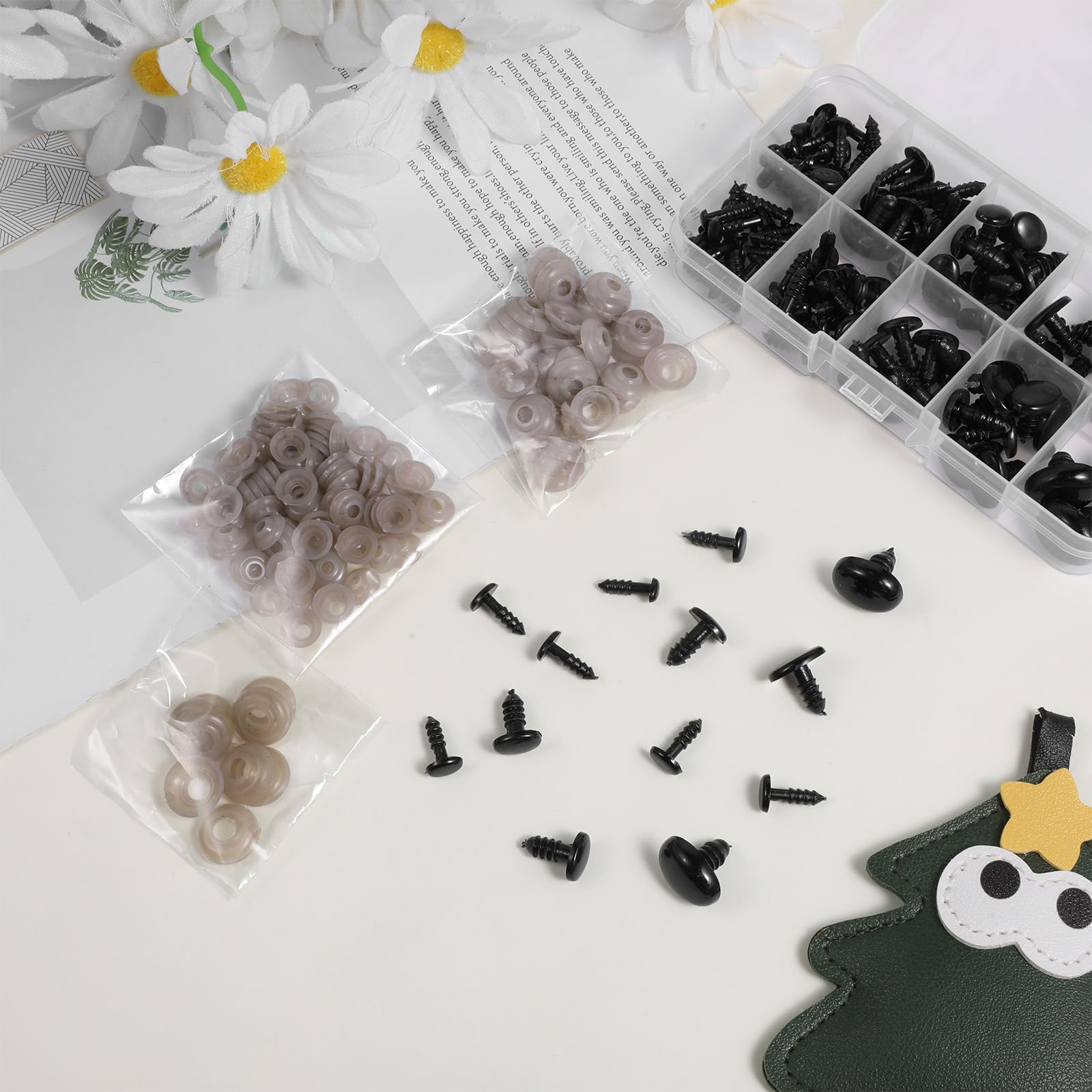 Qulkws 125 Pack Safety Eyes and Noses 5 Sizes 6-17mm Black Oval Resin