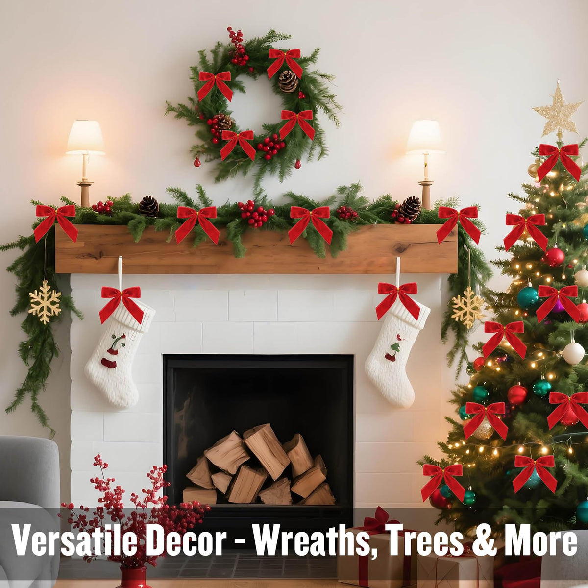 Adlbbkiy 24 Pack Red Velvet Twist Tie Bows for Christmas Tree, Pre-Tied Small