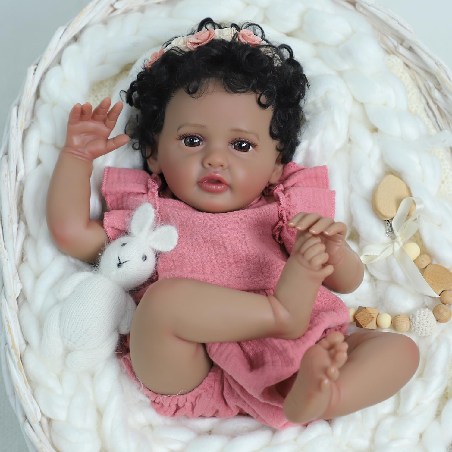 SCOM Reborn Baby Doll 18in African American Girl Black Soft Weighted Body