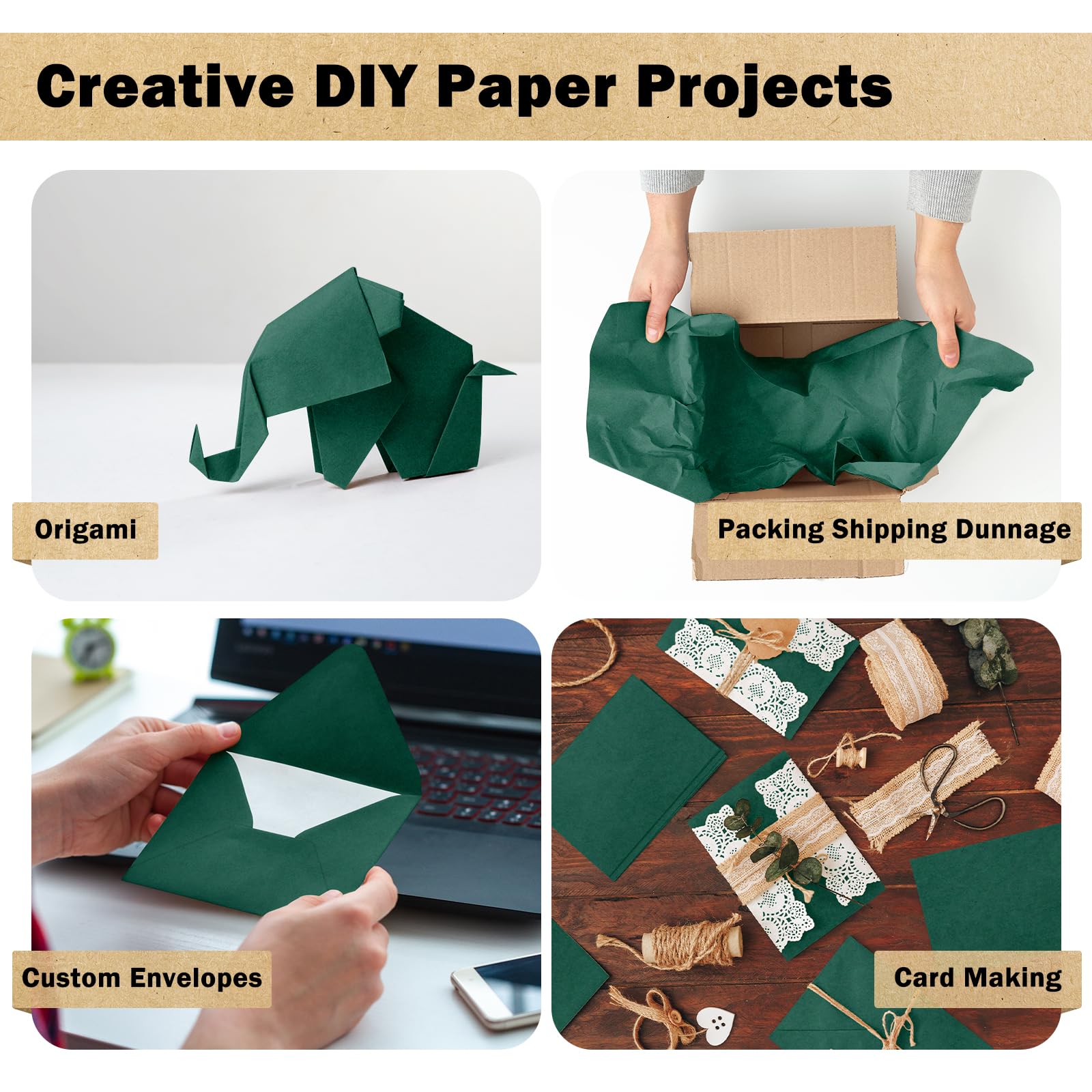 RUSPEPA Dark Green Kraft Wrapping Paper Roll 17.5x393in 80GSM Recyclable