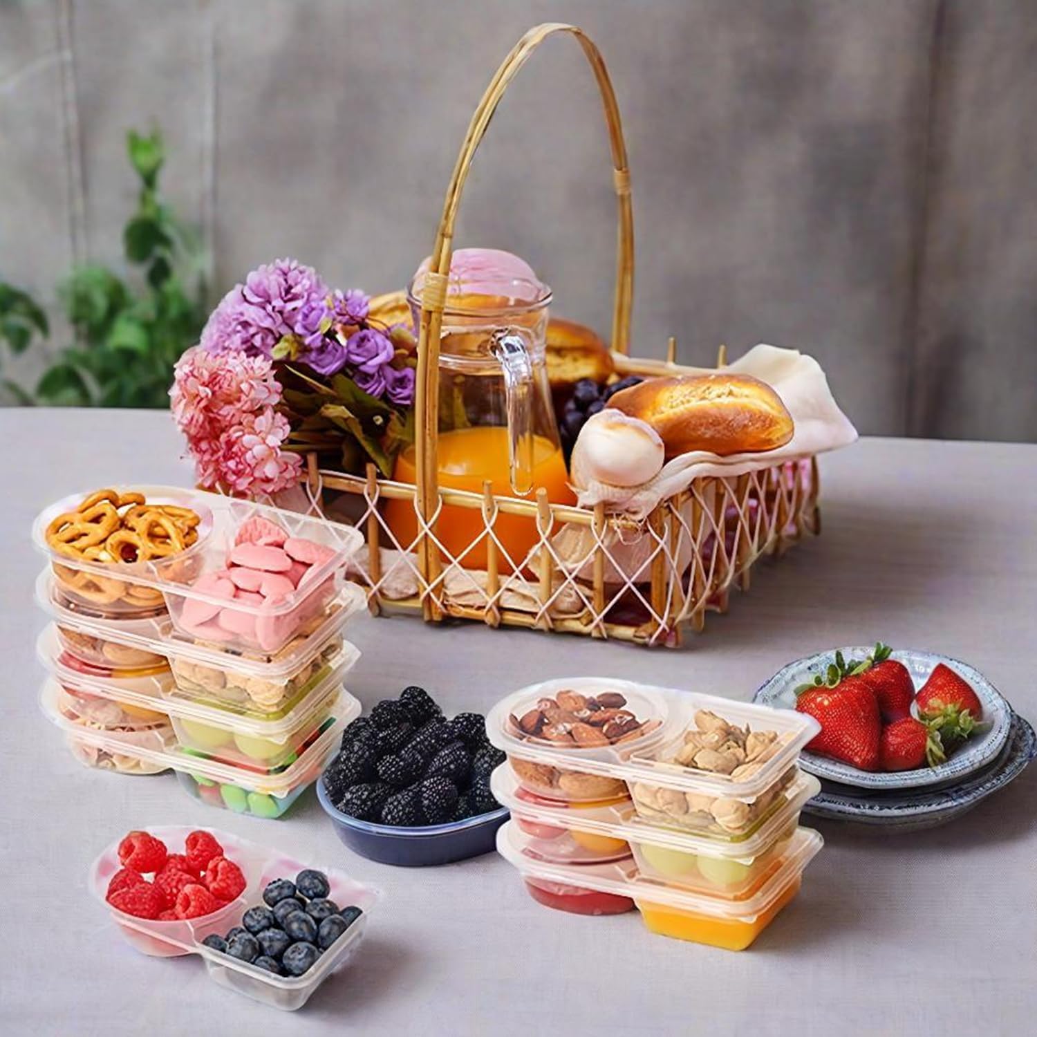 Coraltree 30PCS 6oz Snack Pack Containers Double Compartment Transparent