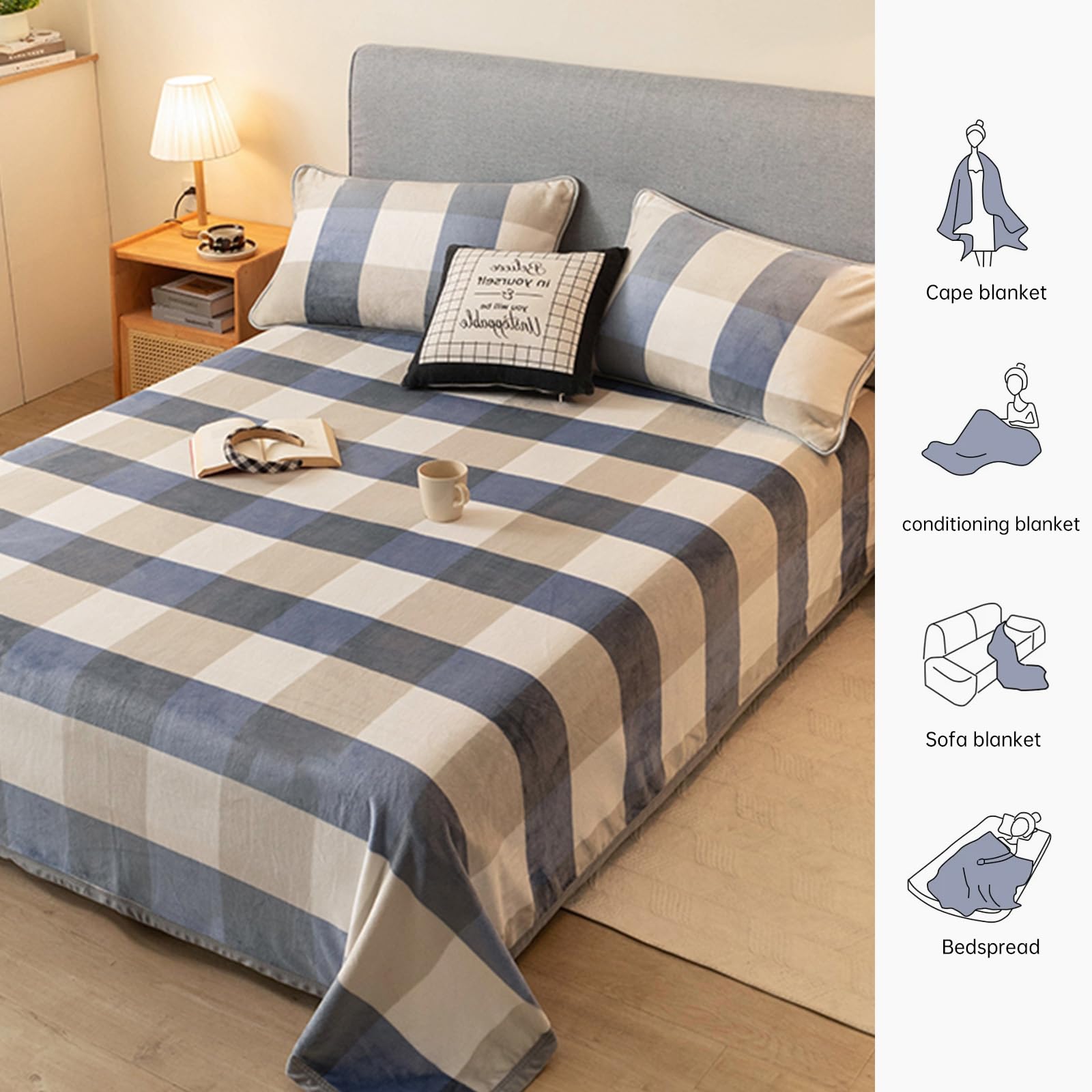 PAJEO Fleece Blanket Queen Size Checkered Blue Soft Lightweight Plush Flannel