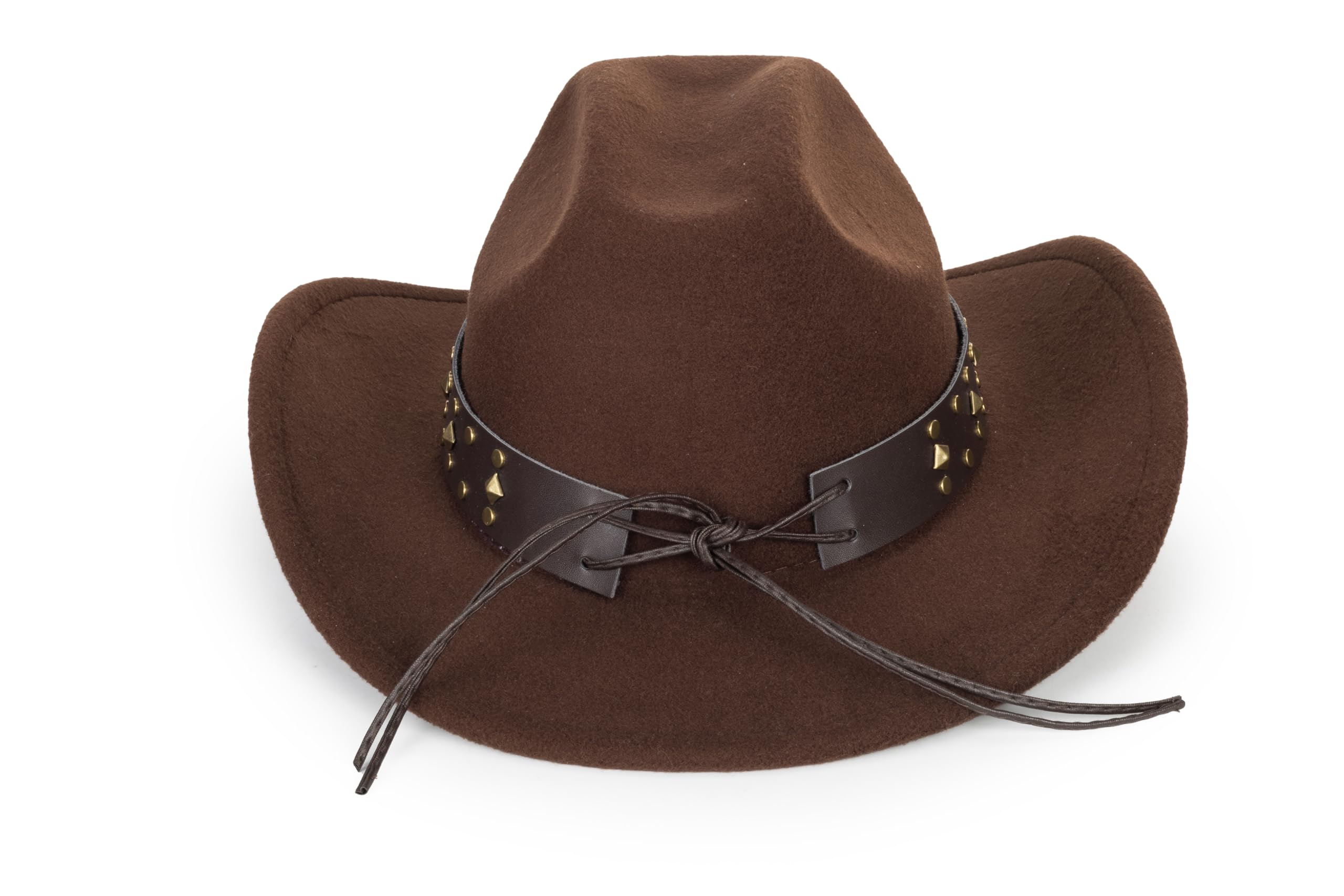 FGSS Western Cowboy Hats Unisex Wide Brim Felt Fedora Brown-Rivet