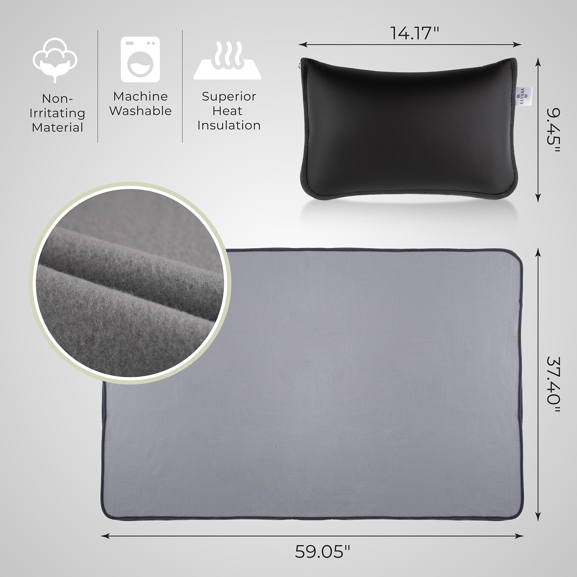 Elvasa Travel Blanket and Pillow Set Compact Lightweight Fleece Black Small
