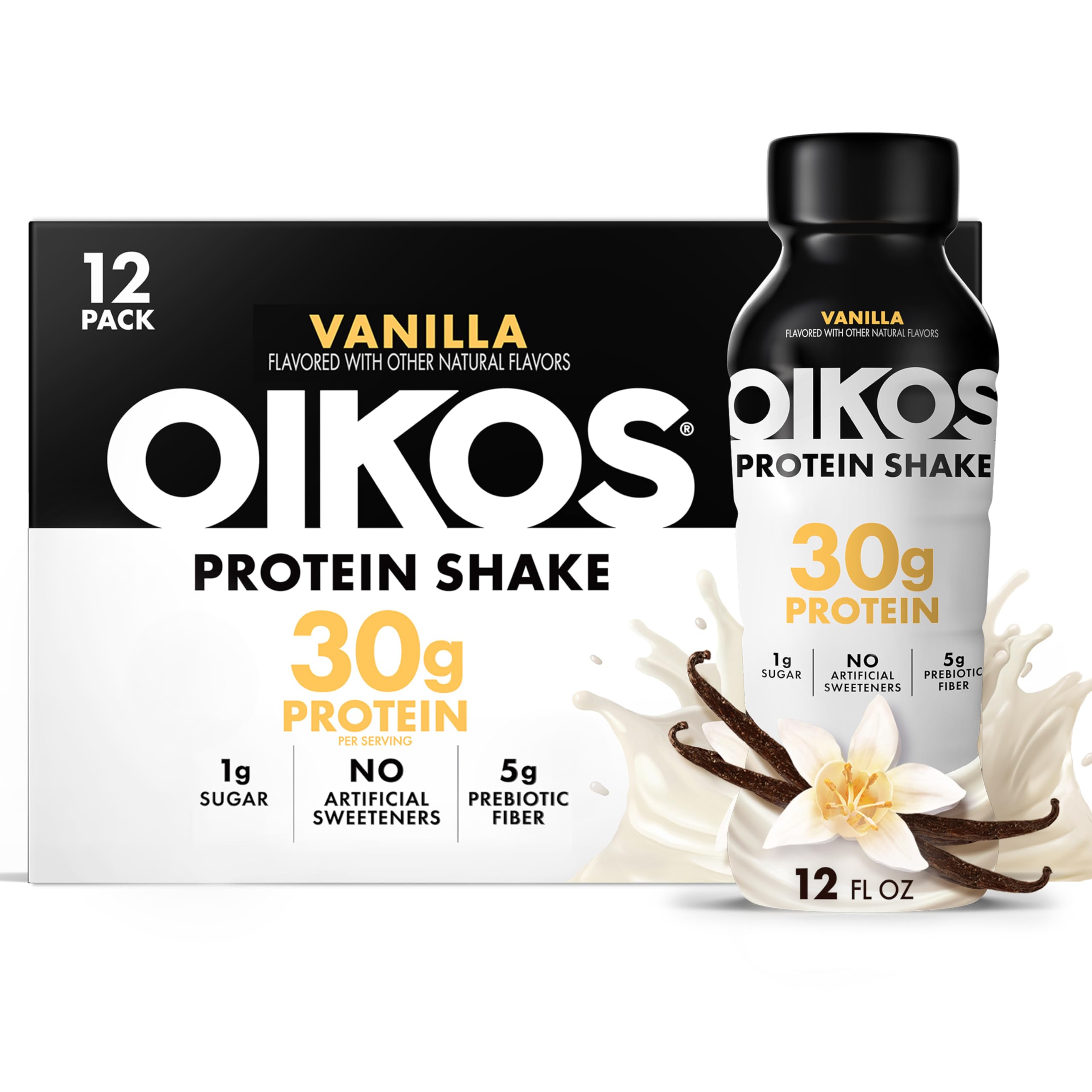 BestBy11/26 Oikos Protein Shake Vanilla 30g Protein 5g Fiber 12 fl oz 12 Ct