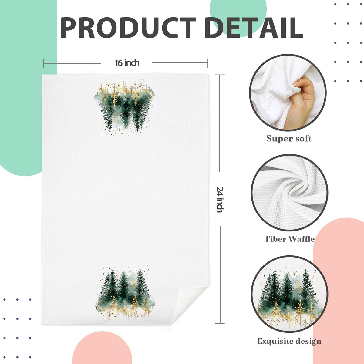 IAFQWDS Christmas Tree Kitchen Towel, Green & Gold, 16 x 24 in