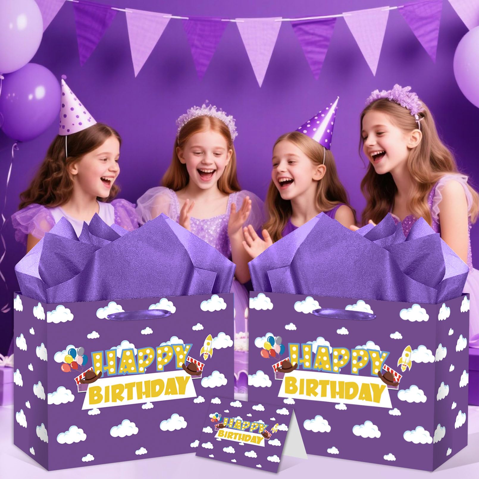 Purple Cloud Birthday Gift Bag with Card & Tissue Party Baby Shower Decorations