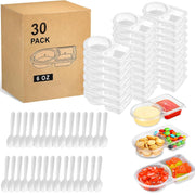 Coraltree 30PCS 6oz Snack Pack Containers Double Compartment Transparent