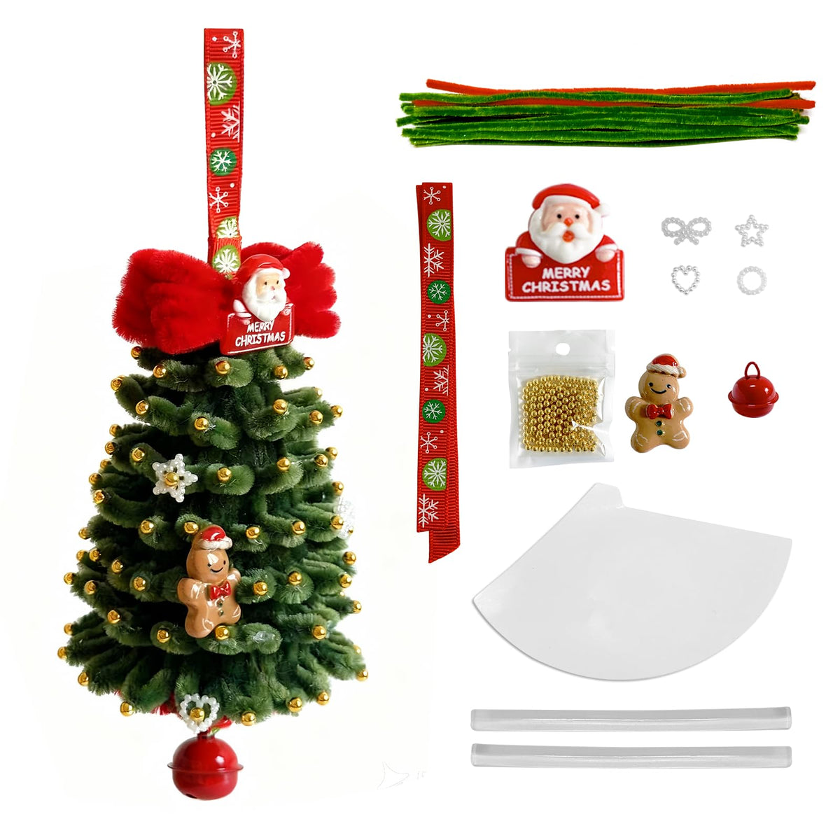 Pipe Cleaners Christmas Tree Ornaments Kit, Pipe Cleaner Craft Set for Holiday Family Activity, Handmade Christmas Hanging Decorations for Car, Wall, Mantels, Bedroom, Classroom, Office (Dark Green)
