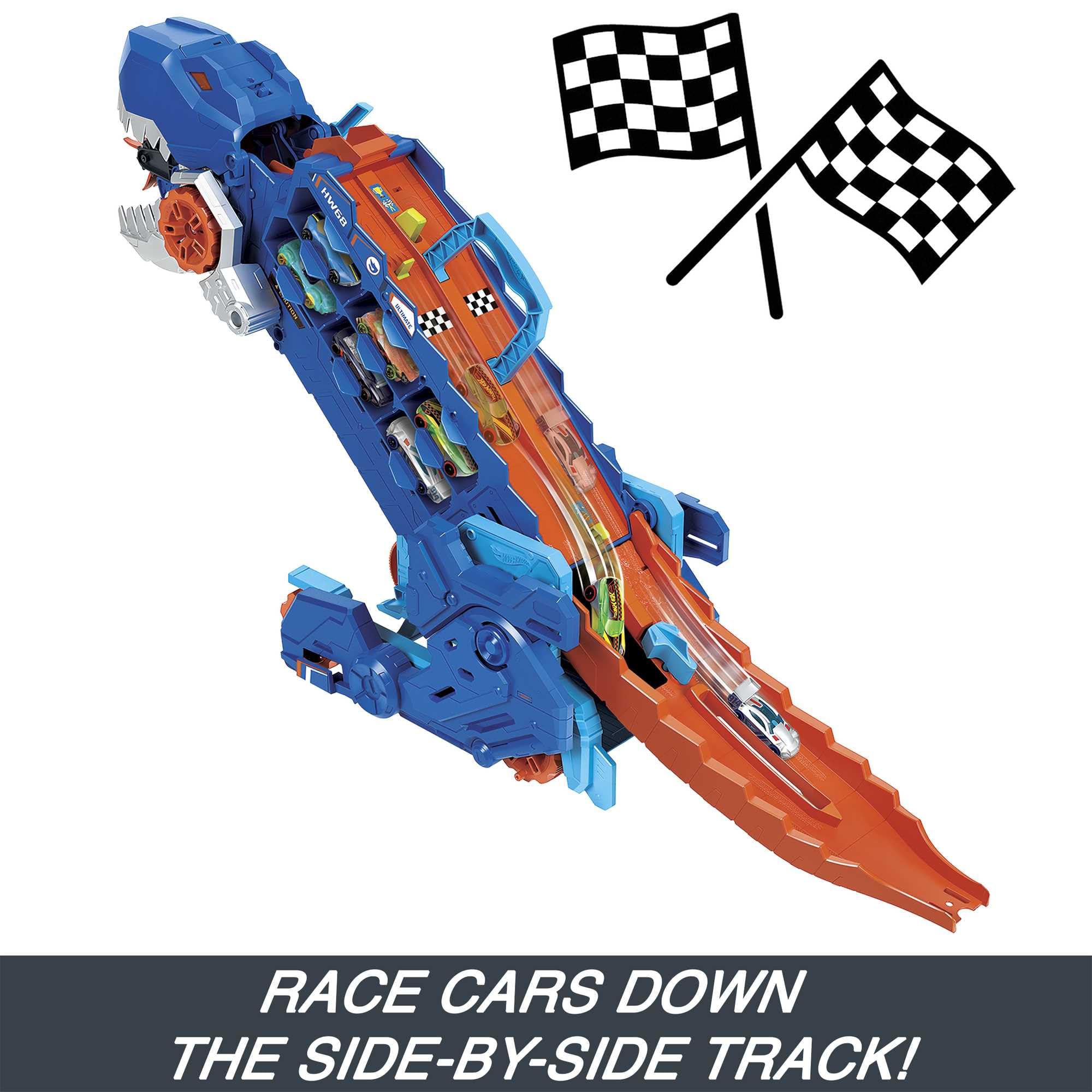 Hot Wheels City Ultimate T-Rex Transporter Race Track Set Multicolor
