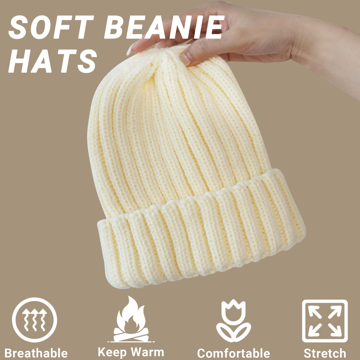 [Like New] NPQQUAN 2-Pack Khaki Knit Winter Beanies, Size S