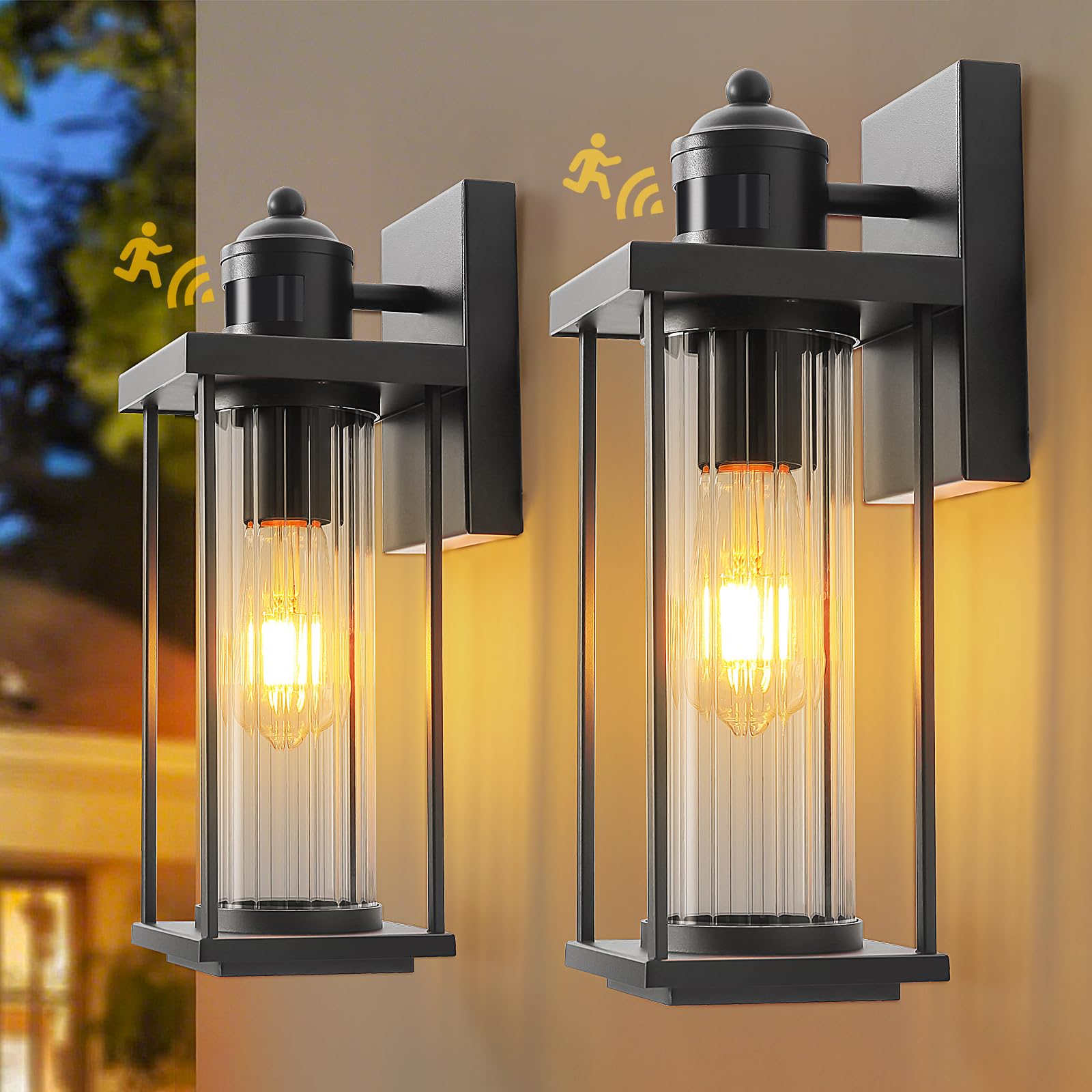 IDPUSEN 2 Pack Motion Sensor Outdoor Wall Lights Dusk to Dawn Black