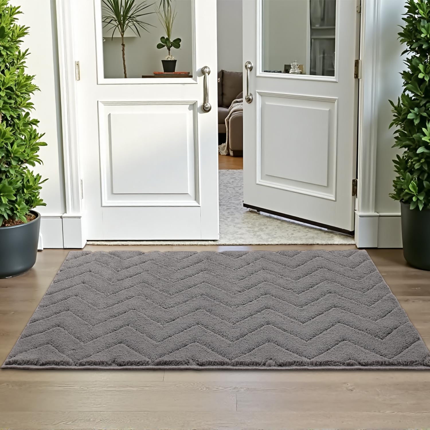 Stiio Bathroom Rug Non Slip Washable Mat 24x35 Grey Polyester Geometric