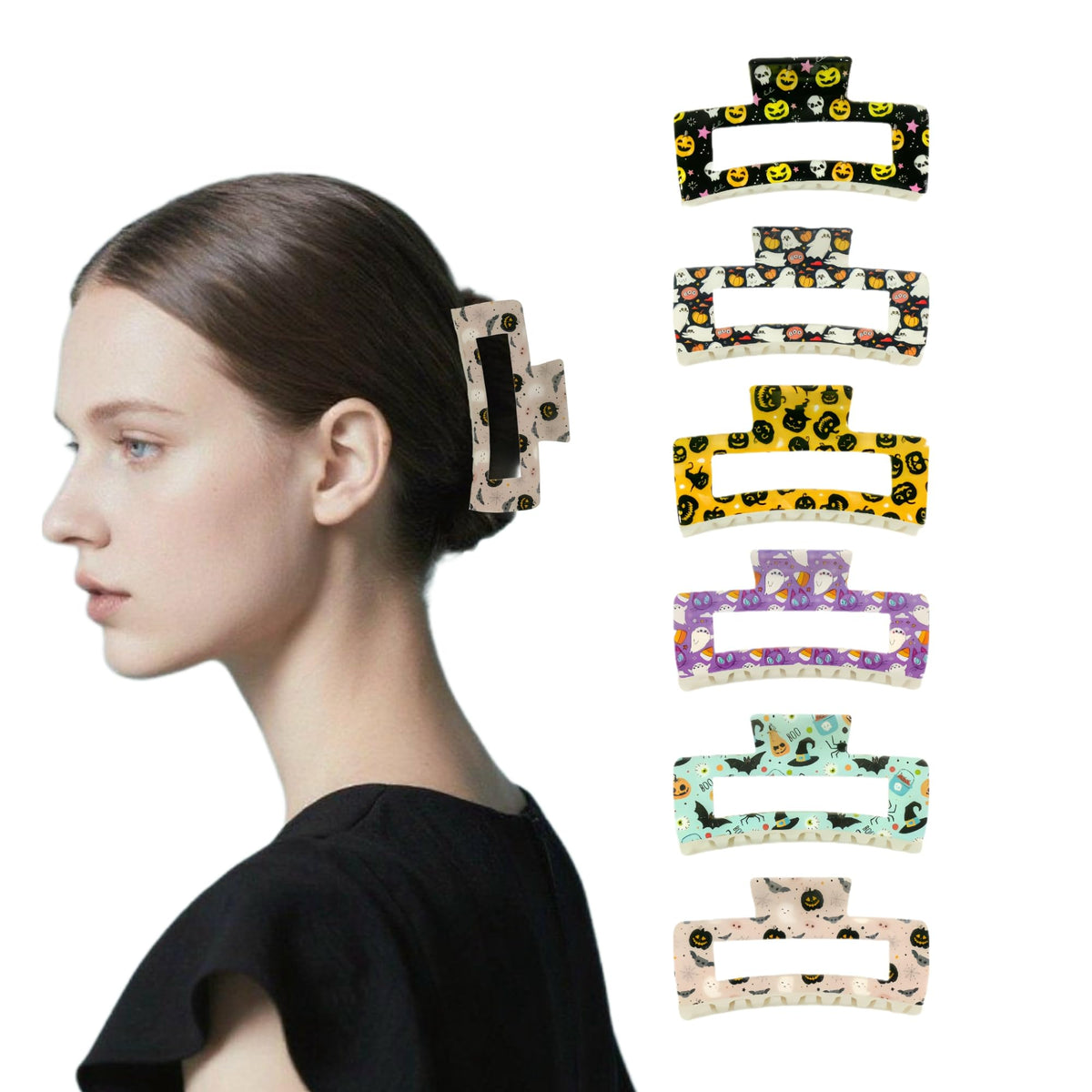 Halloween Theme  6pcs Hair Claw Clips for Women, Large Claw Clips for Thick Hair, Strong Hair Clips for Thin Hair, Stylish Hair Barrettes, Hair Accessories for Daily & Holiday Wear