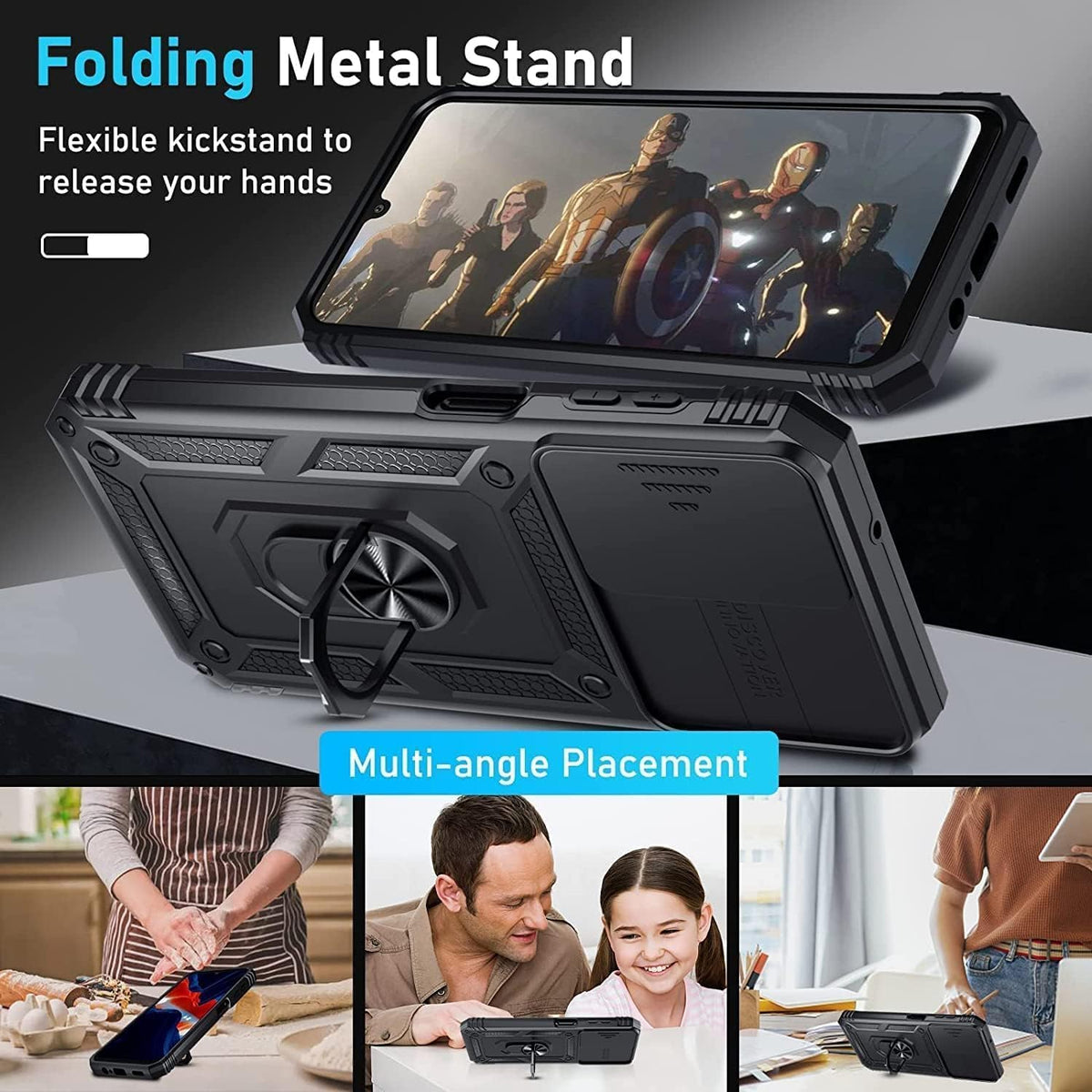 Samsung Galaxy S24 Shockproof Case with Kickstand, Black