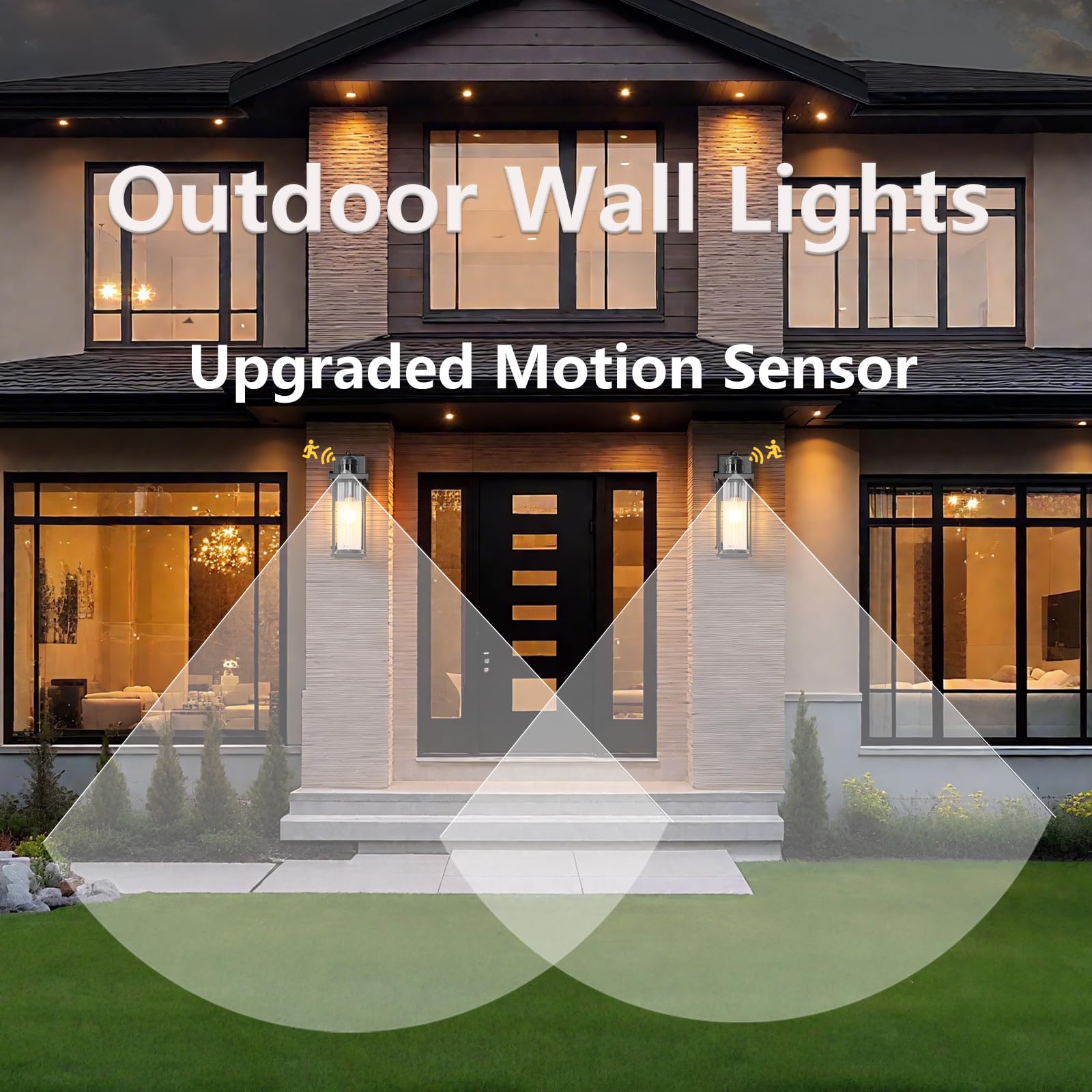 IDPUSEN 2 Pack Motion Sensor Outdoor Wall Lights Dusk to Dawn Black