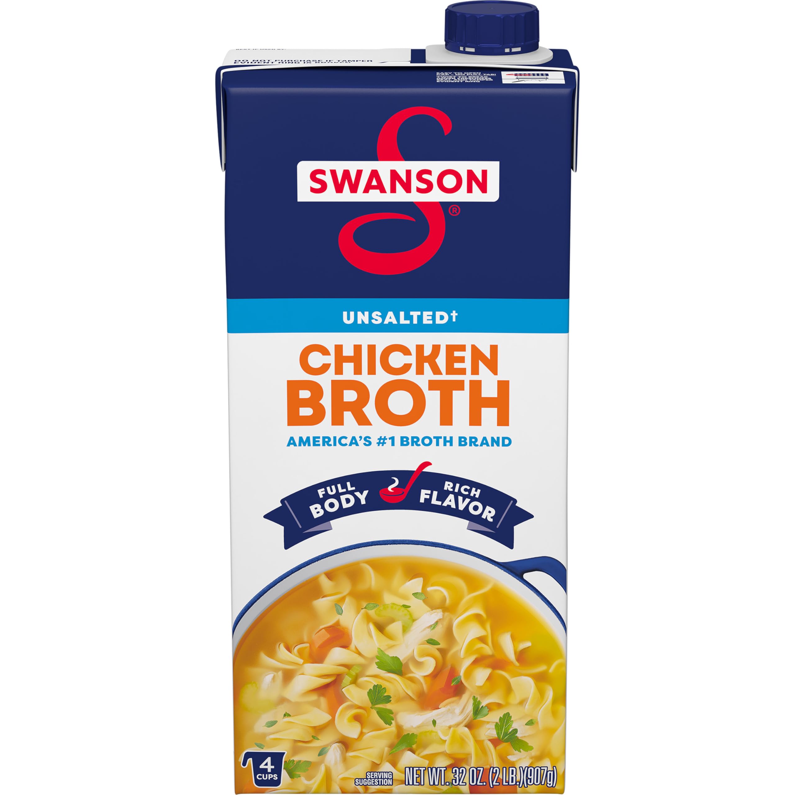 SWANSON Unsalted Chicken Broth 32 oz Carton Gluten Free 2 lbs