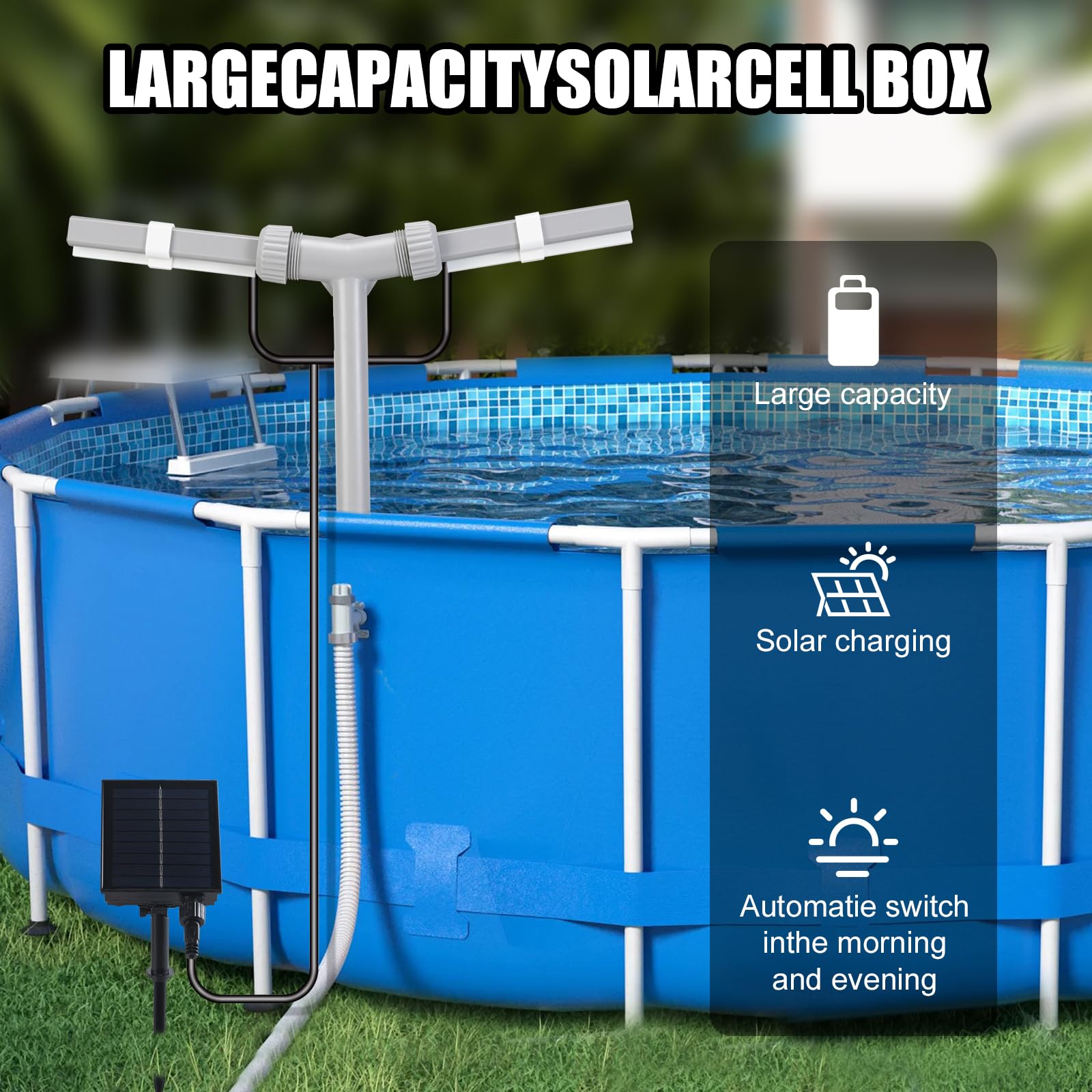 SWIMMORY Solar Pool Fountain Dual Sprayer with Lights Timer Remote White