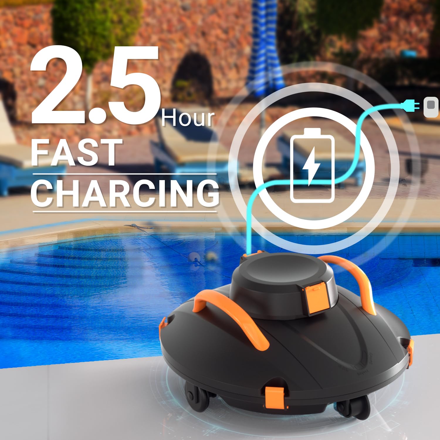 iHomey Cordless Robotic Pool Cleaner Black-Orange Smart Sensor 110 Min
