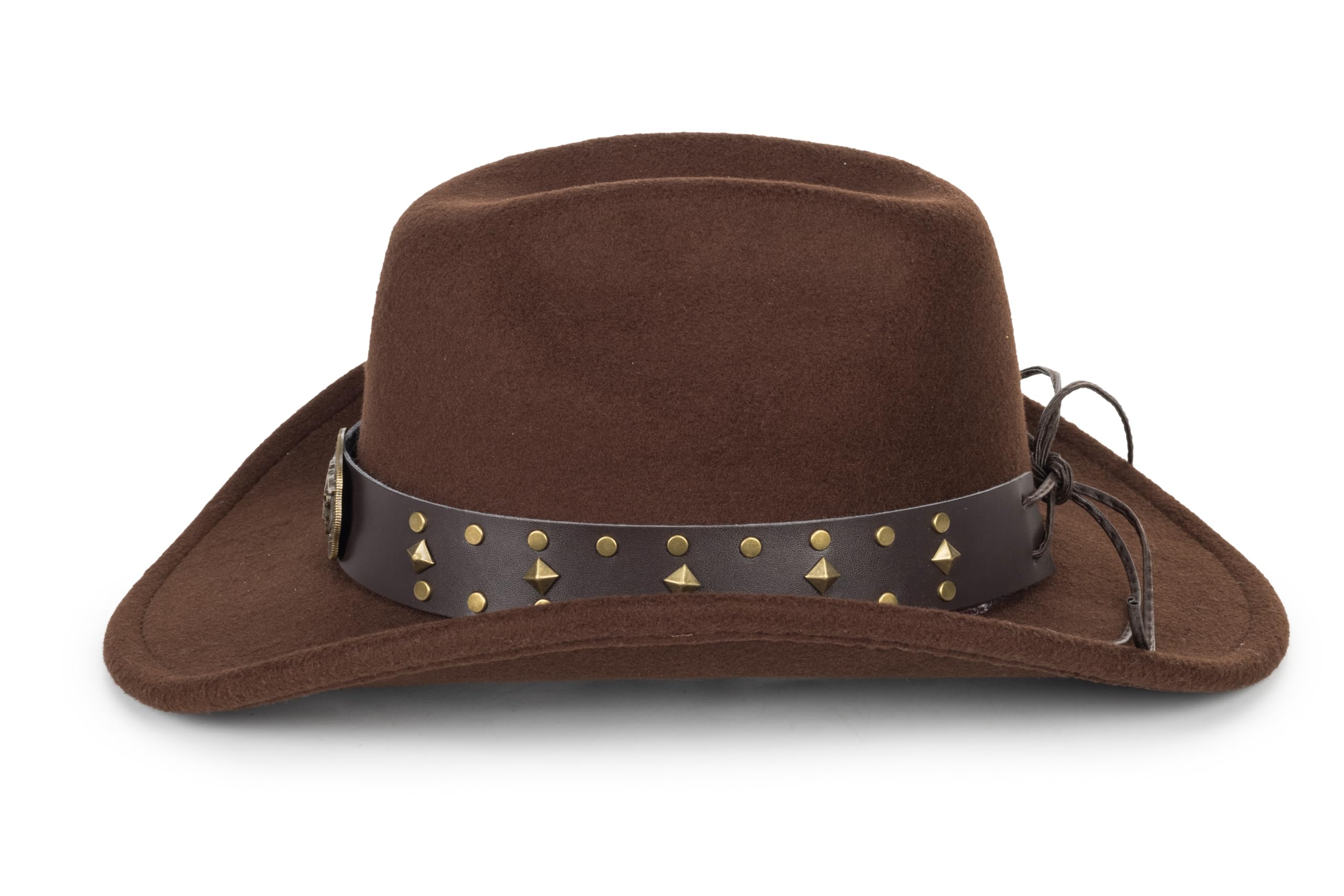 FGSS Western Cowboy Hats Unisex Wide Brim Felt Fedora Brown-Rivet