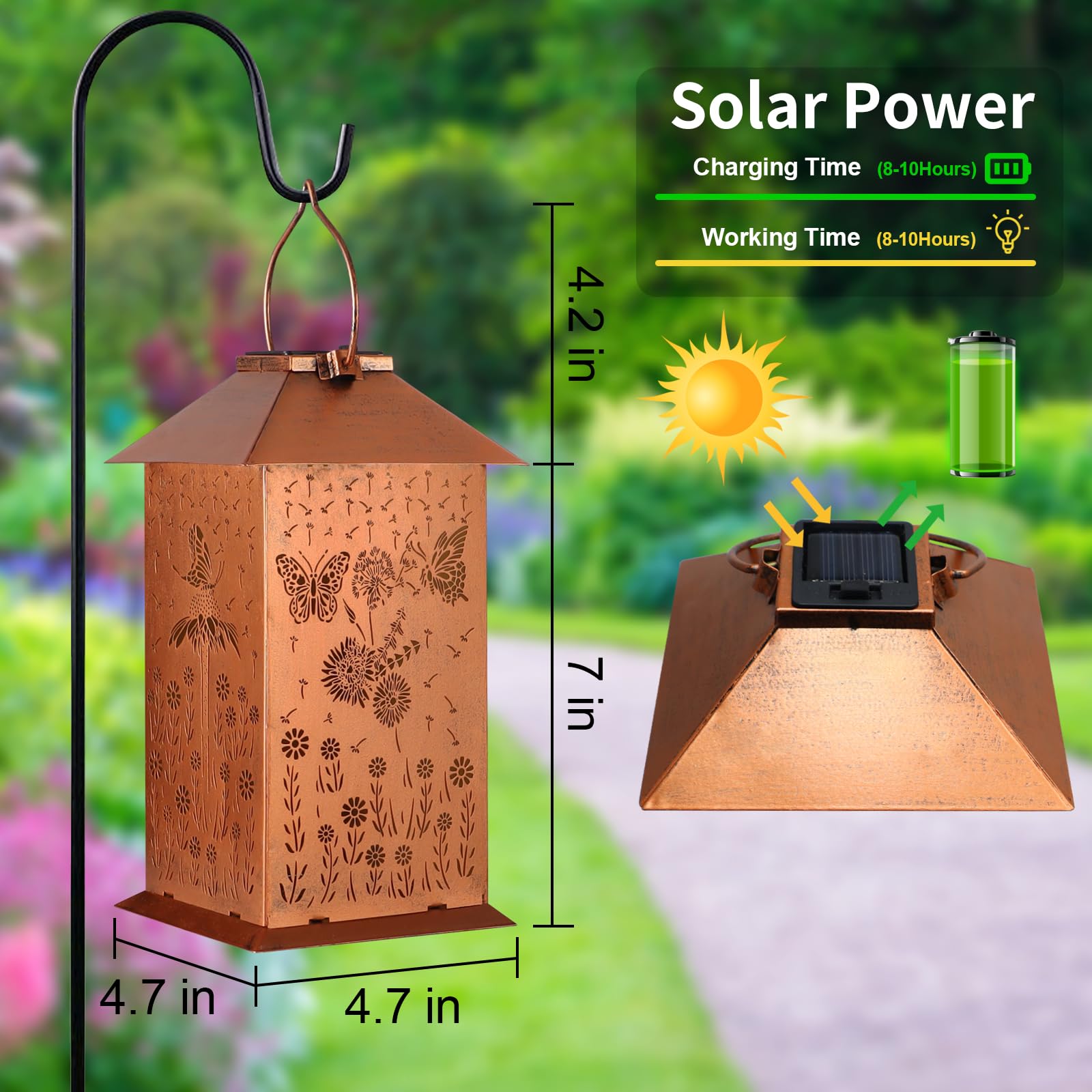 Doorkeer Butterfly Solar Lantern Outdoor Waterproof Metal LED Light Copper