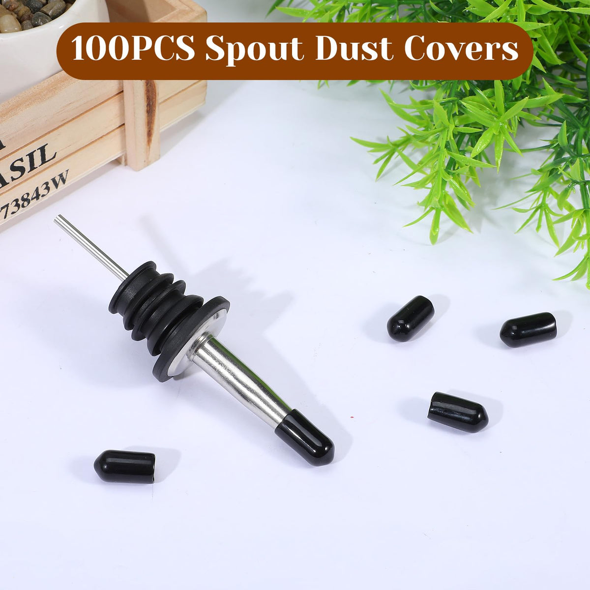 Shimmeroo 100PCS Pourers Dust Covers, Black Pour Spot Caps Rubber Dust Cover for Liquor & Olive Oil Bottles, Wine Pourers Cover Cap, Waterproof & Reusable
