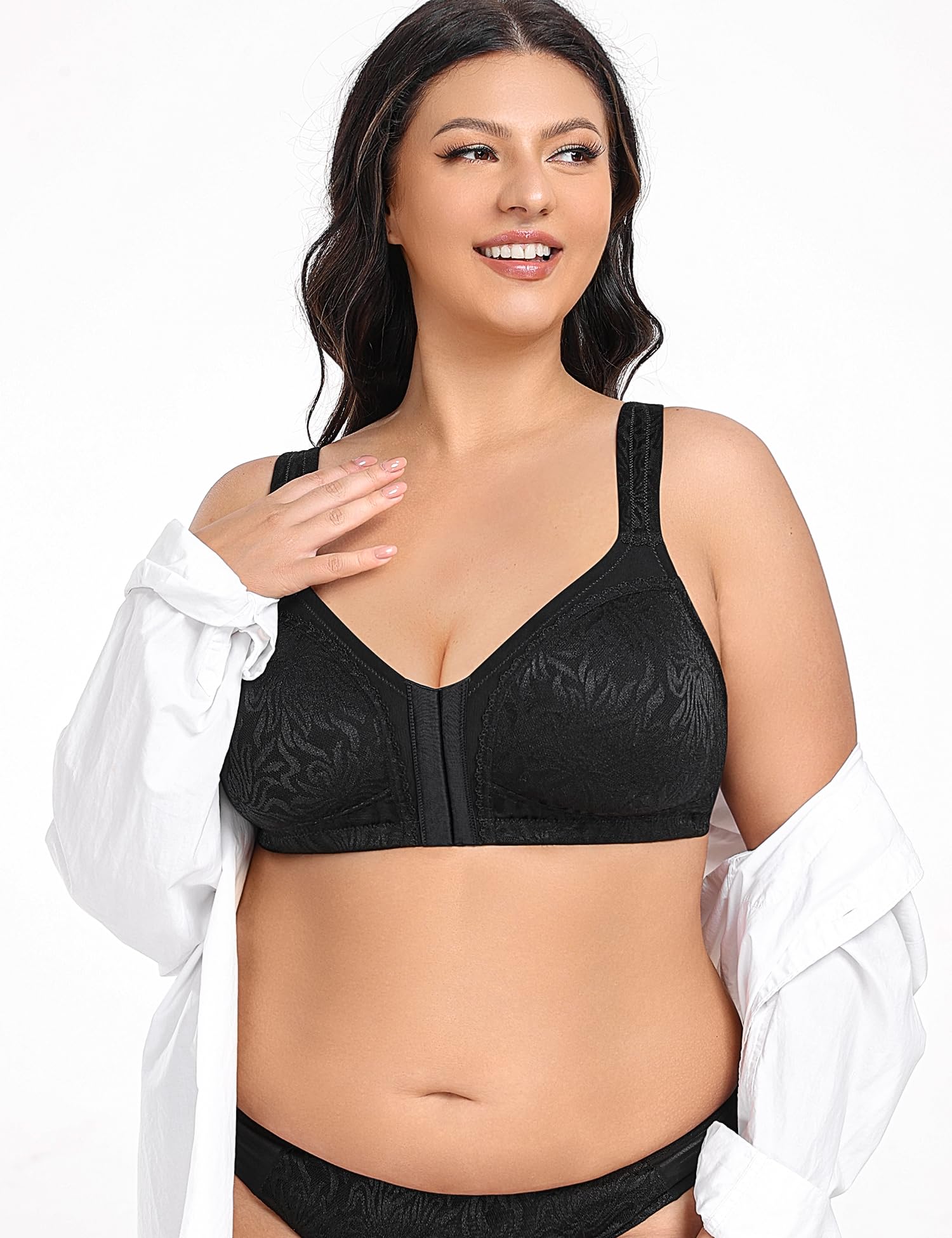 Wingslove Women's Front Closure Minimizer Bra Wirefree Black Size 36DD