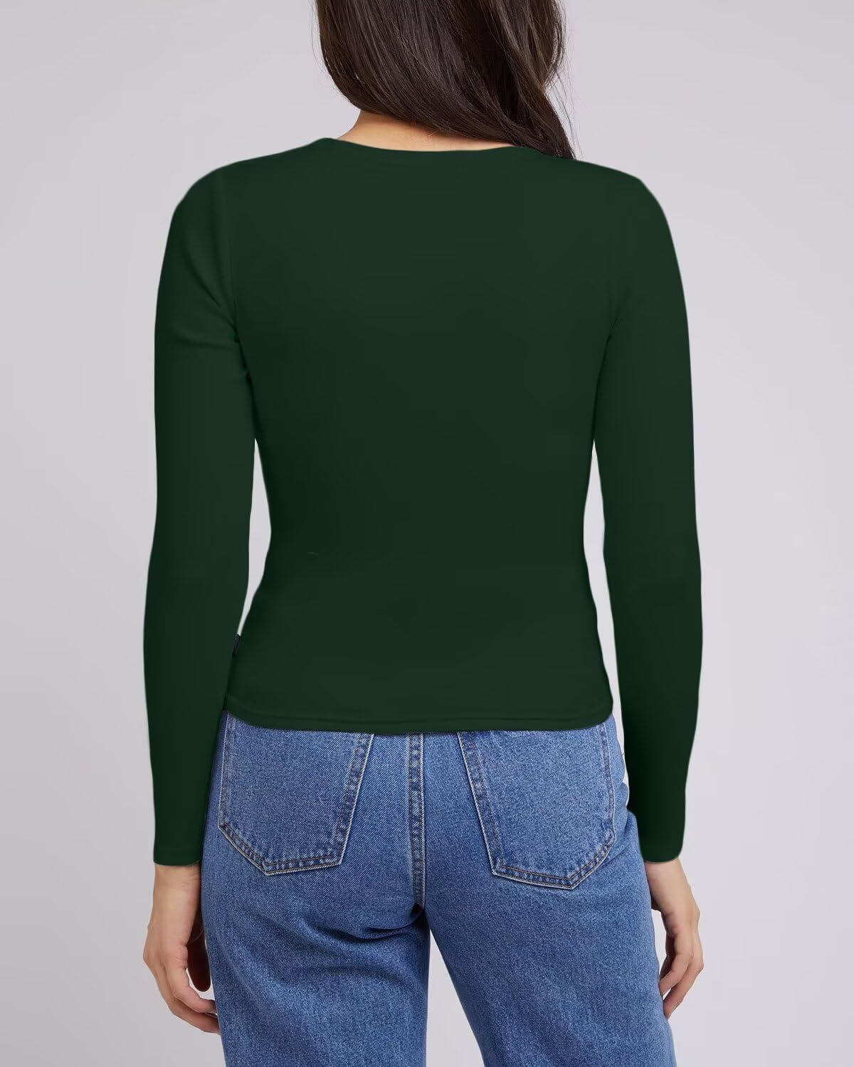 SANDERY Women's Ribbed V-Neck Long-Sleeve Top, Size L