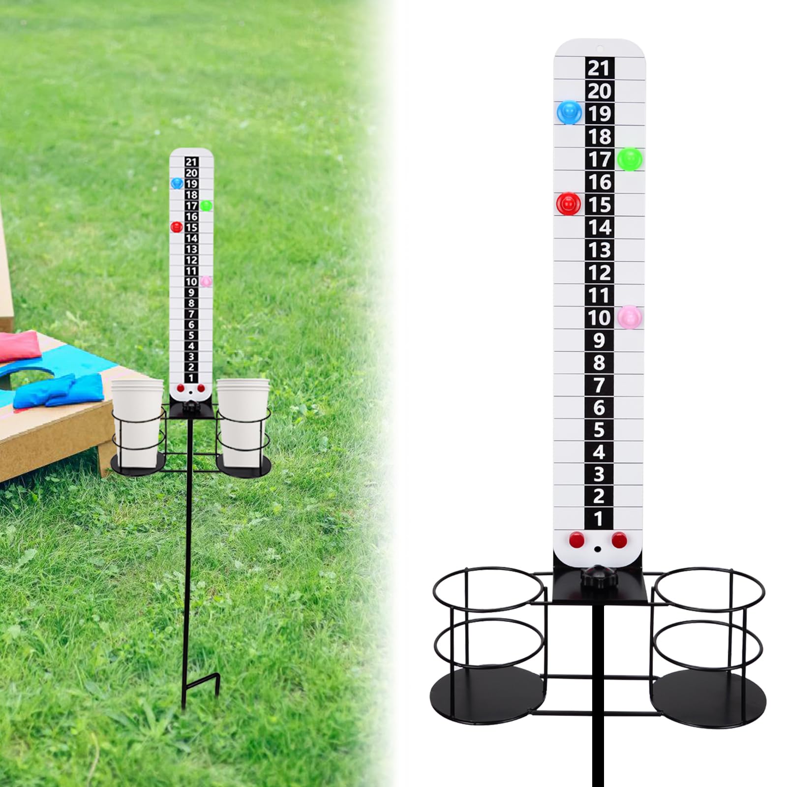 Teamaze Metal Cornhole Scoreboard with Drink Holders Magnetic White Medium 1 PCS