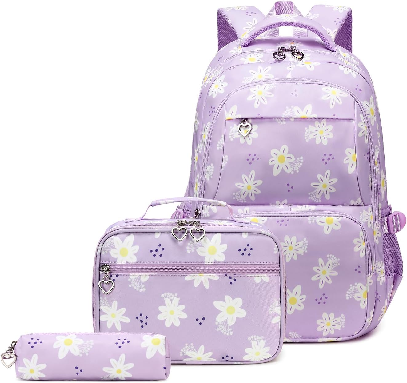 Robhomily Girls 17" Purple Daisy School Backpack with Lunch Box Medium
