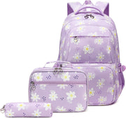 Robhomily Girls 17" Purple Daisy School Backpack with Lunch Box Medium