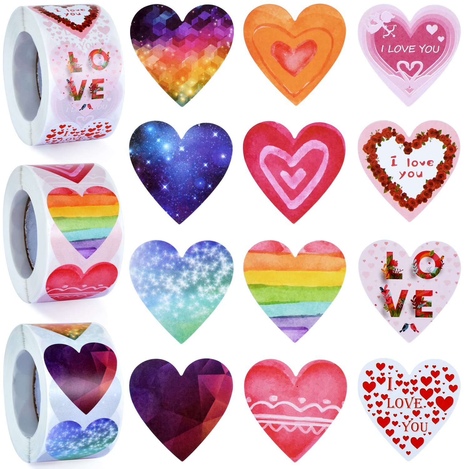 CTOHN 1500 PCS 1.5in Red Heart Stickers Self Adhesive Love Roll
