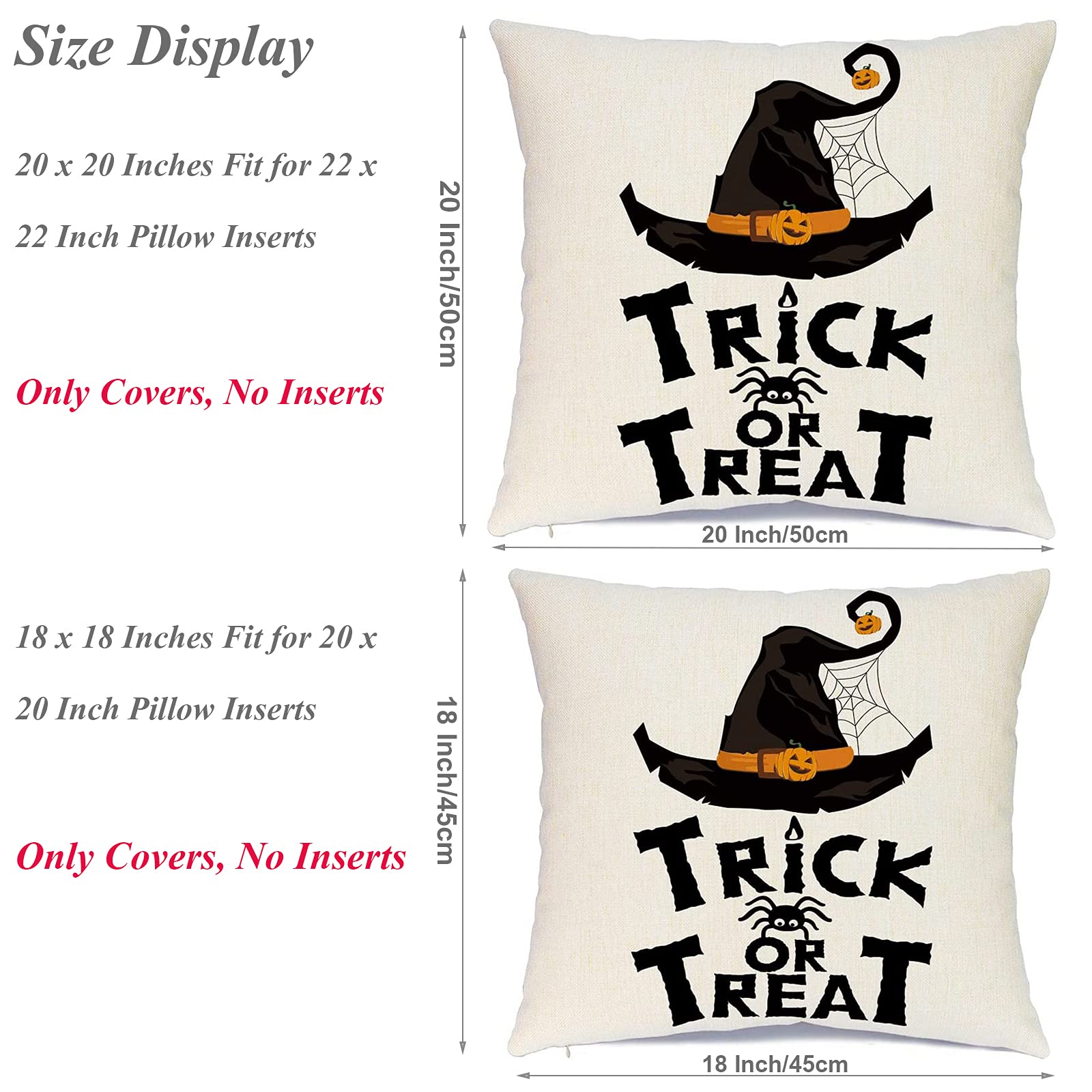 Sadaunbe Halloween Pillow Covers Set of 4 Black Orange 20x20 Inches Linen