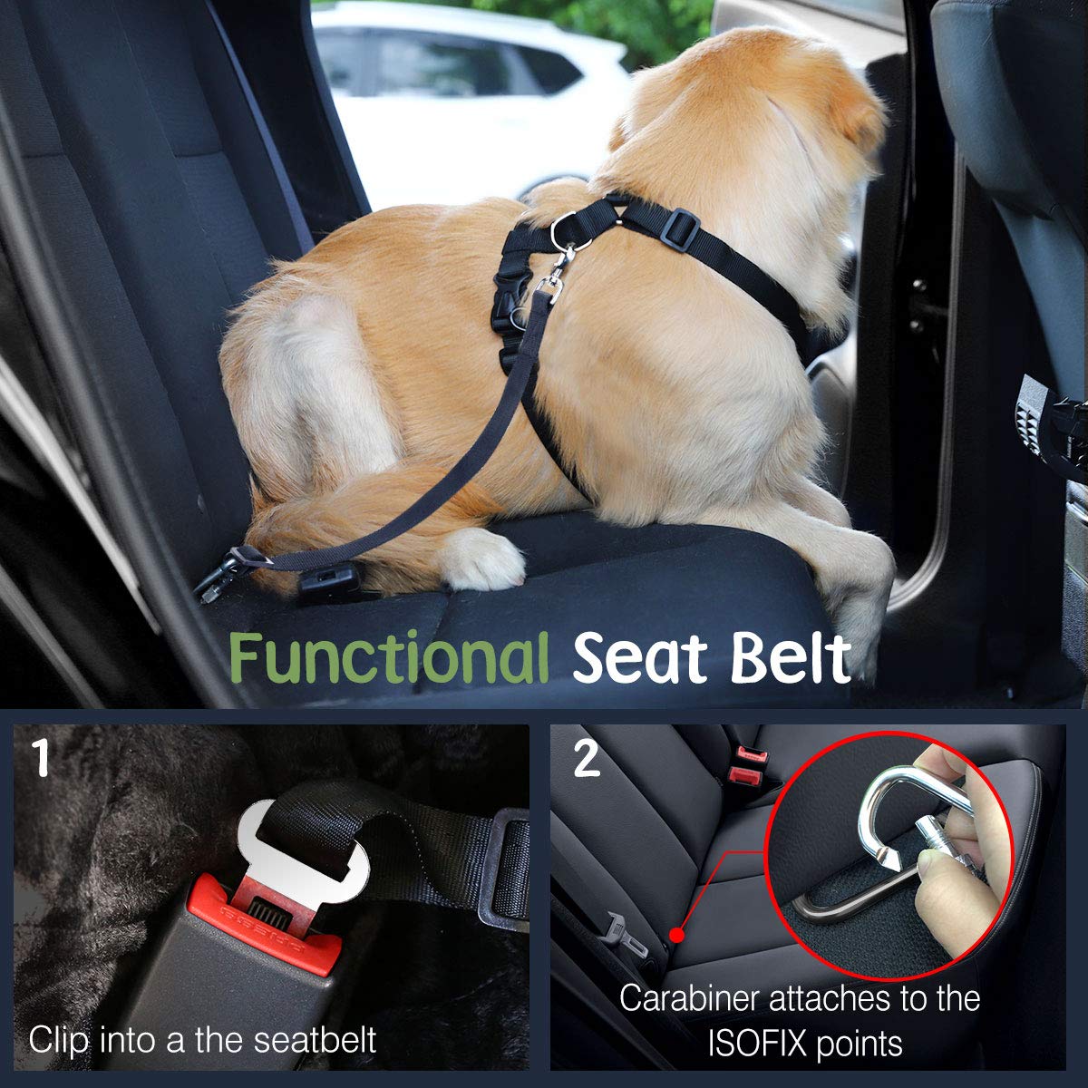 VavoPaw Dog Seat Belt Safety Vest Car Harness Adjustable Nylon S Magenta