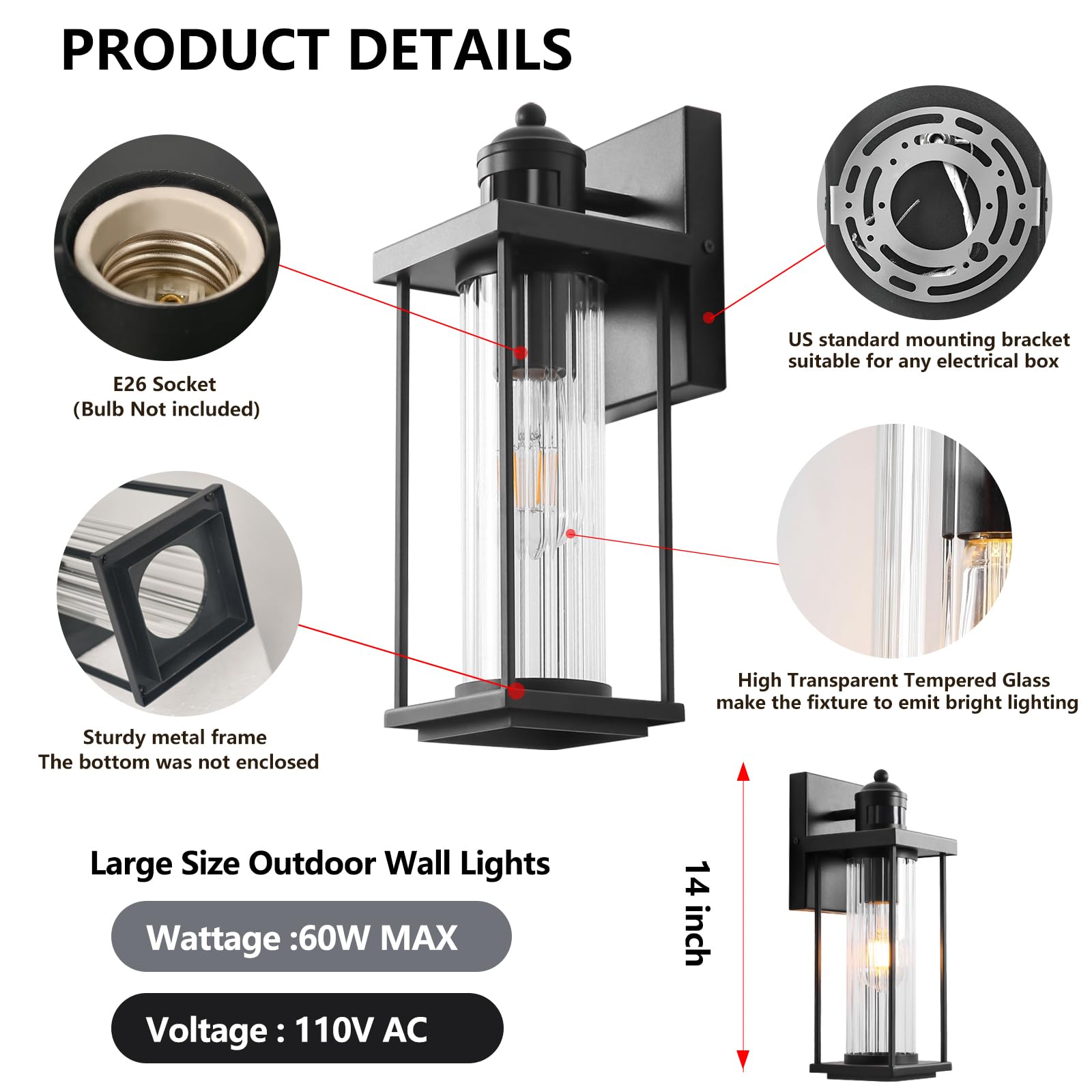 IDPUSEN 2 Pack Motion Sensor Outdoor Wall Lights Dusk to Dawn Black