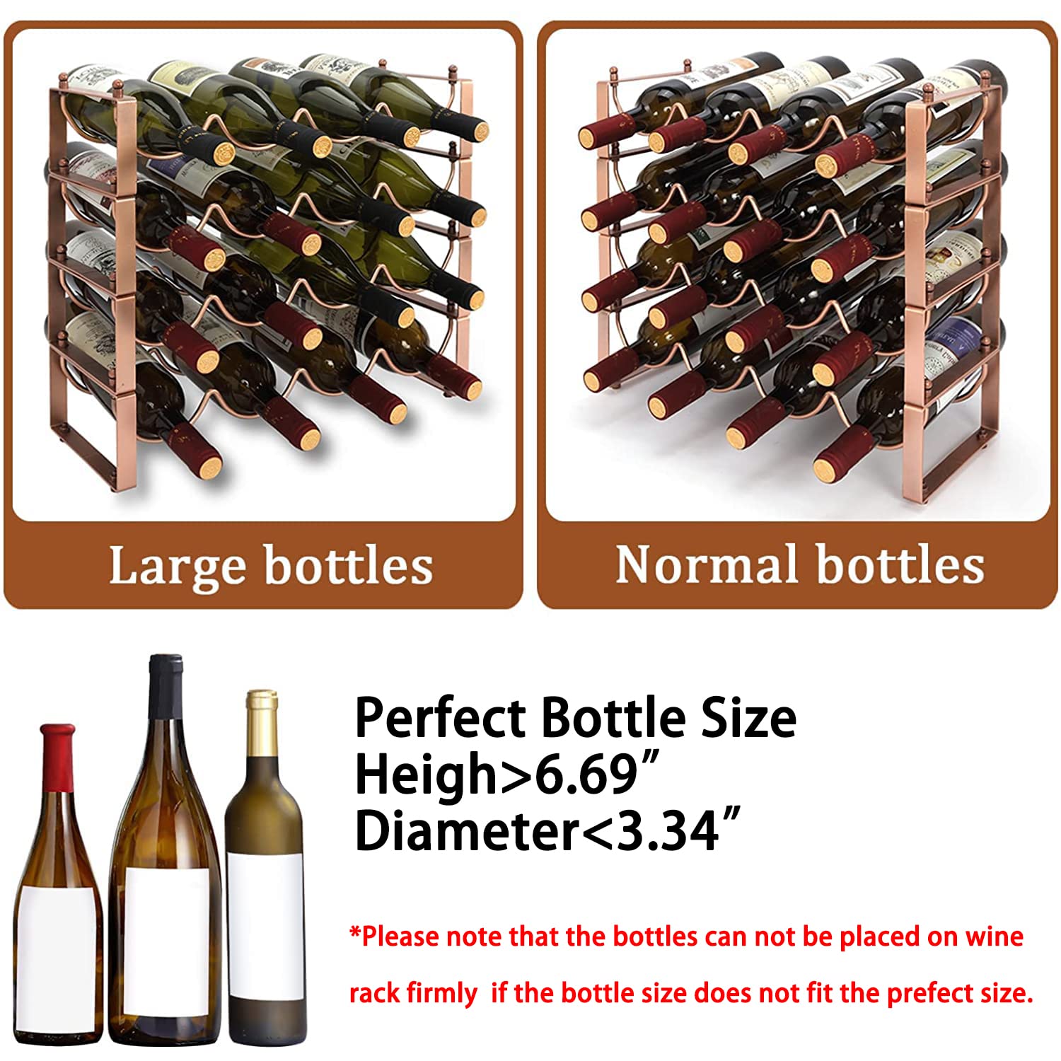 TONLEA 4 Tier 16 Bottle Wine Rack Stackable Metal Storage Black