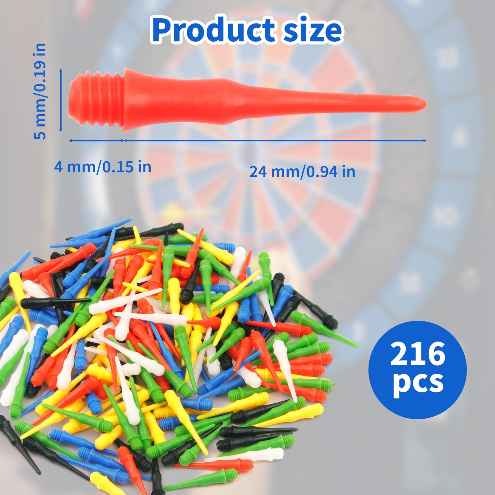 Asofelk 216PCS 2BA Multicolor Plastic Soft Dart Tips Replacement