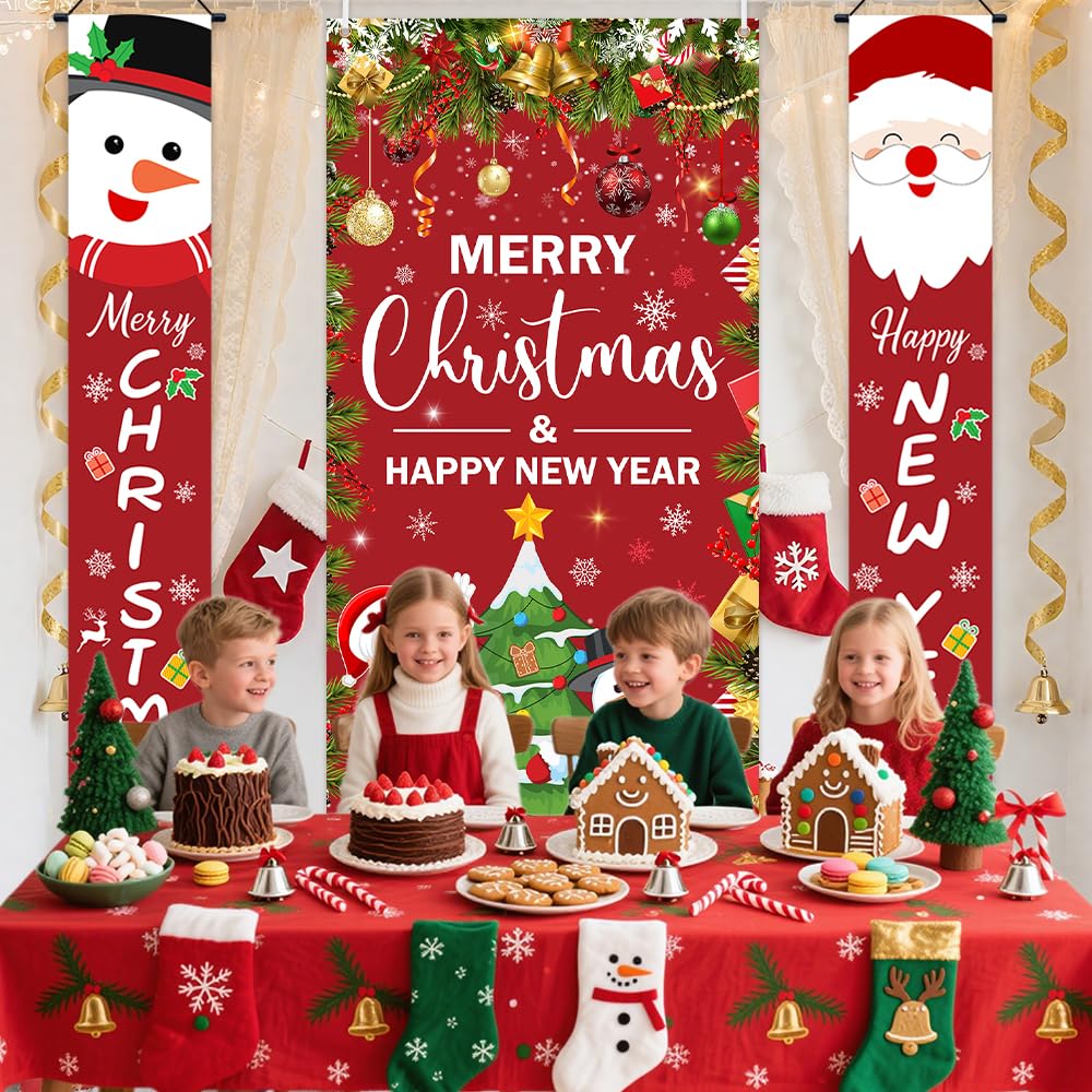 AIBIIN 3-Piece Christmas Door Banner Set, Polyester, 90 x 180 cm