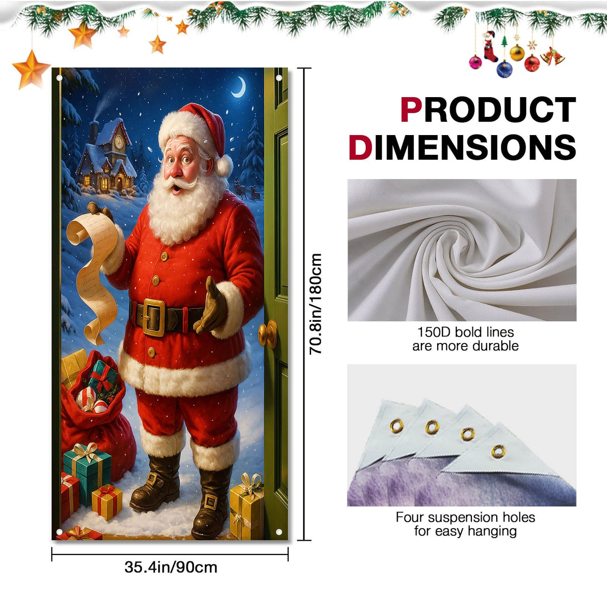 BlissYard Merry Christmas Door Cover 71x35 Inch Front Porch Door Banners