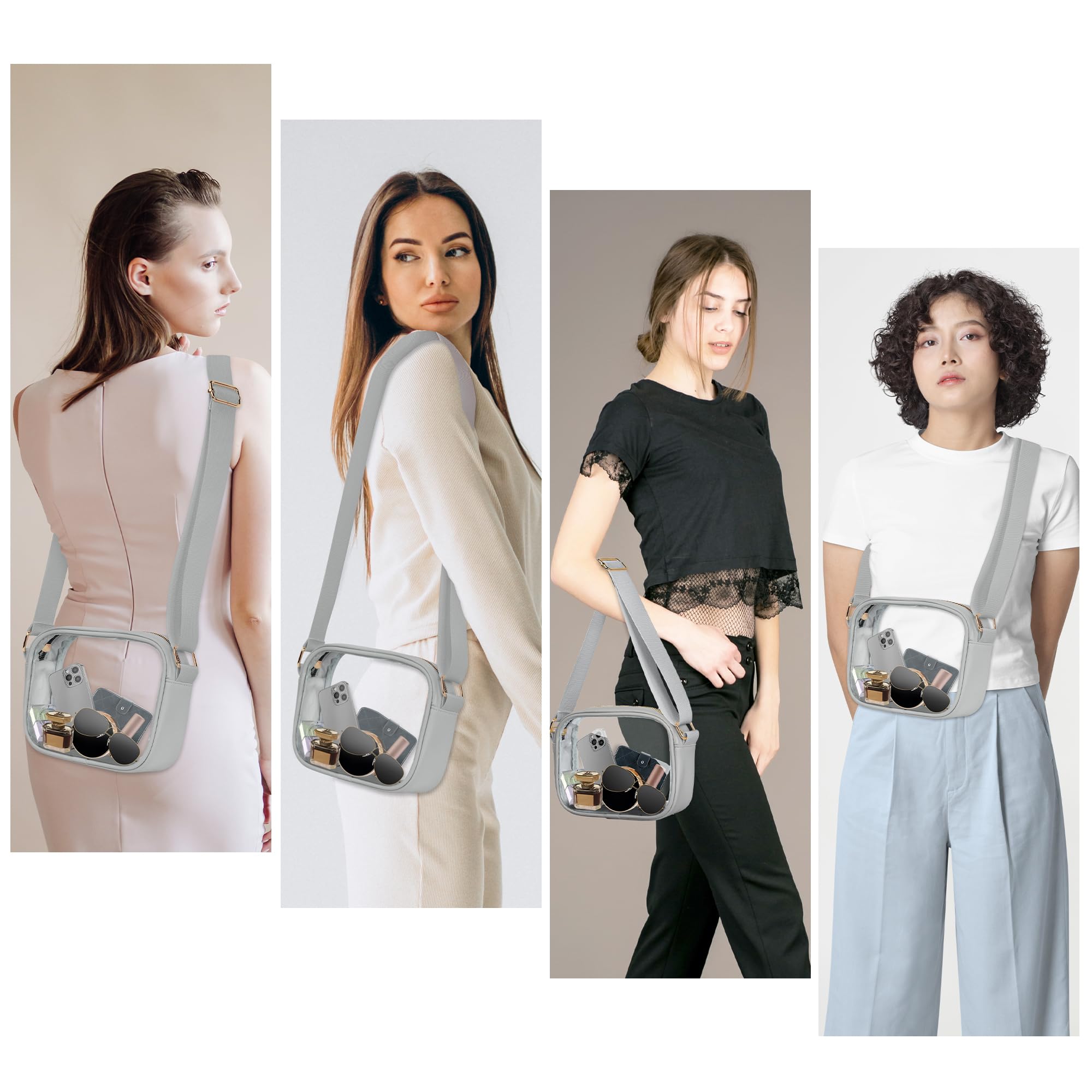 VOROLO Stadium Approved Clear Crossbody Bag Small Gray Adjustable Strap